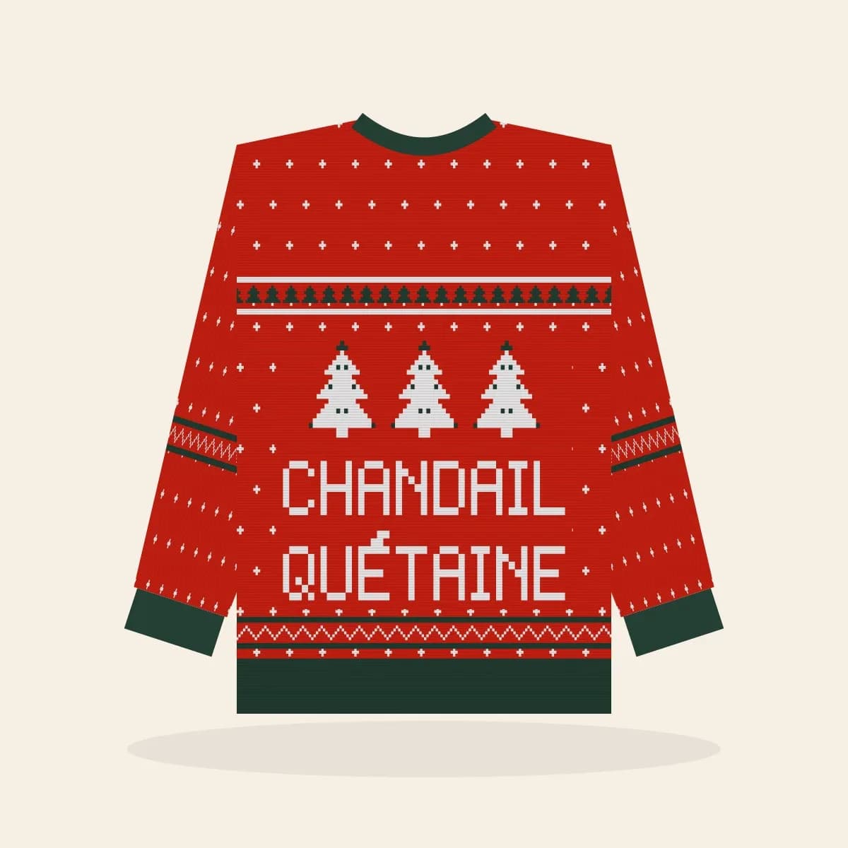Chandail Quétaine Relaxed Knitted Sweater (Classic Red): Chandail Quétaine ugly Christmas knit in red with white and pine green
