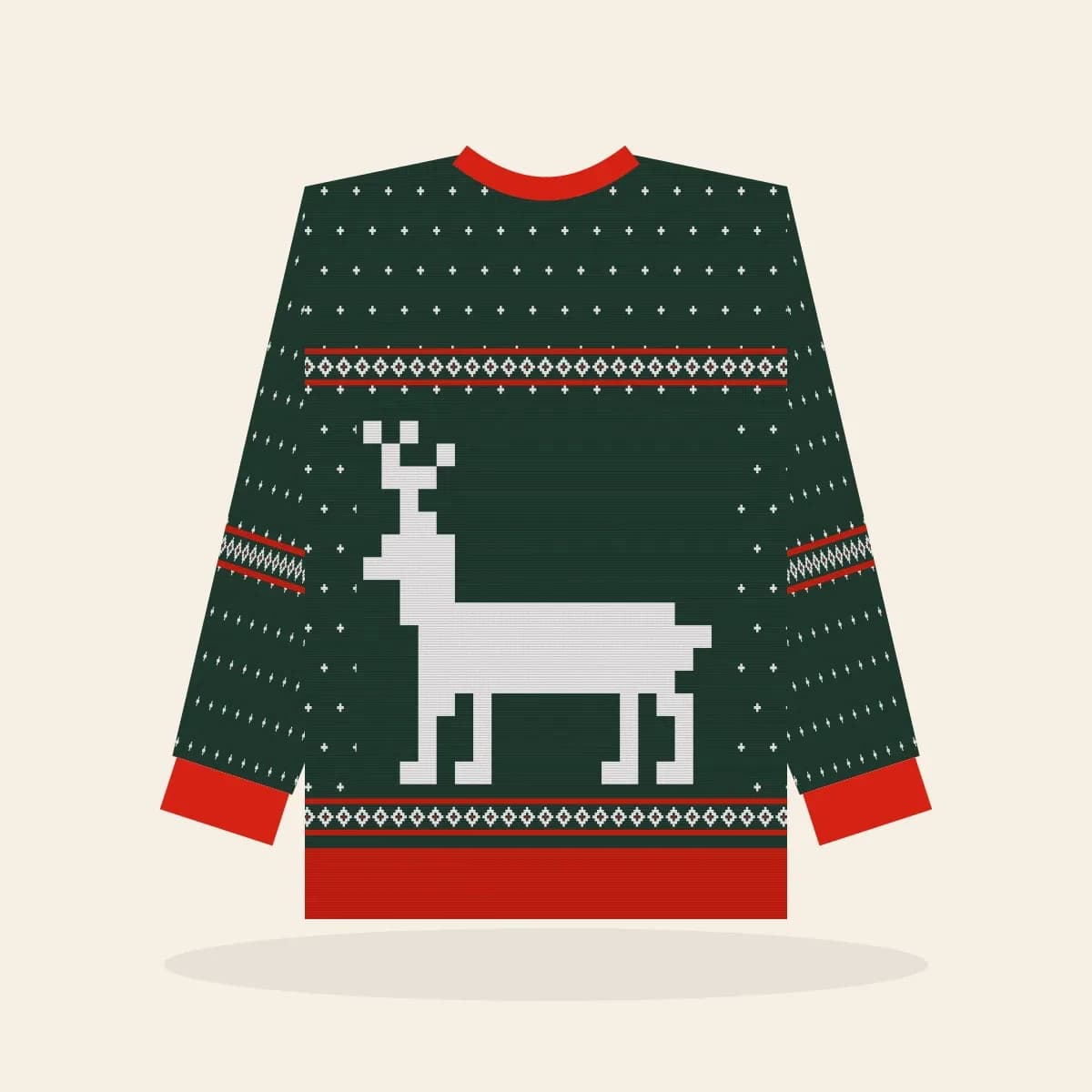 Classic Reindeer Kids Knitted Sweater (Evergreen): Classic Reindeer ugly Christmas knit in pine green with white and red