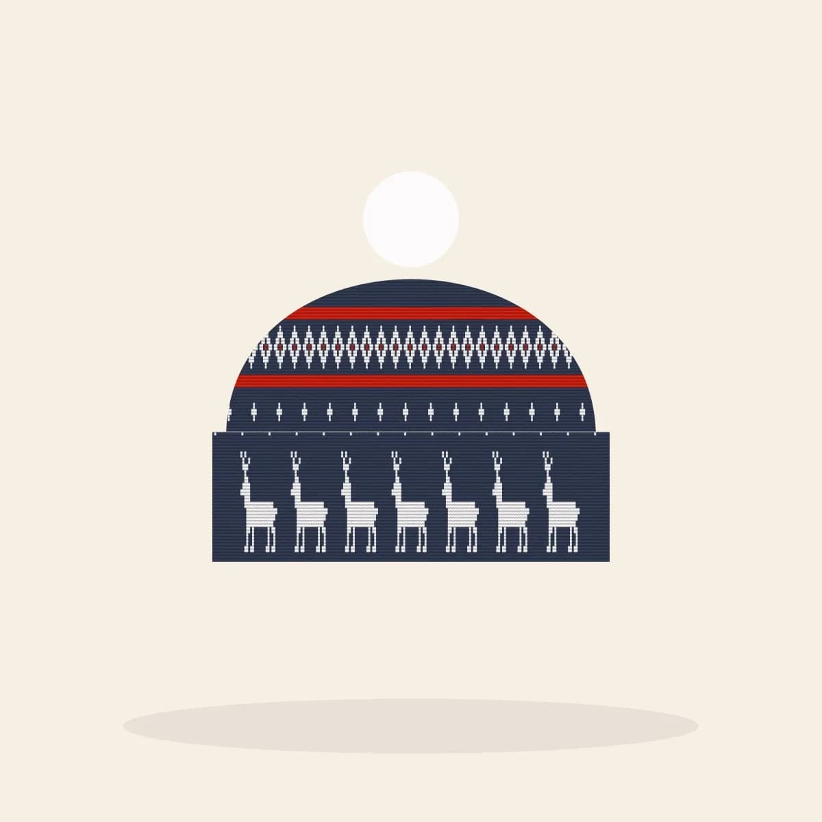 Classic Reindeer Knitted Toque (Midnight Navy): Classic Reindeer ugly Christmas knit in navy with white and red