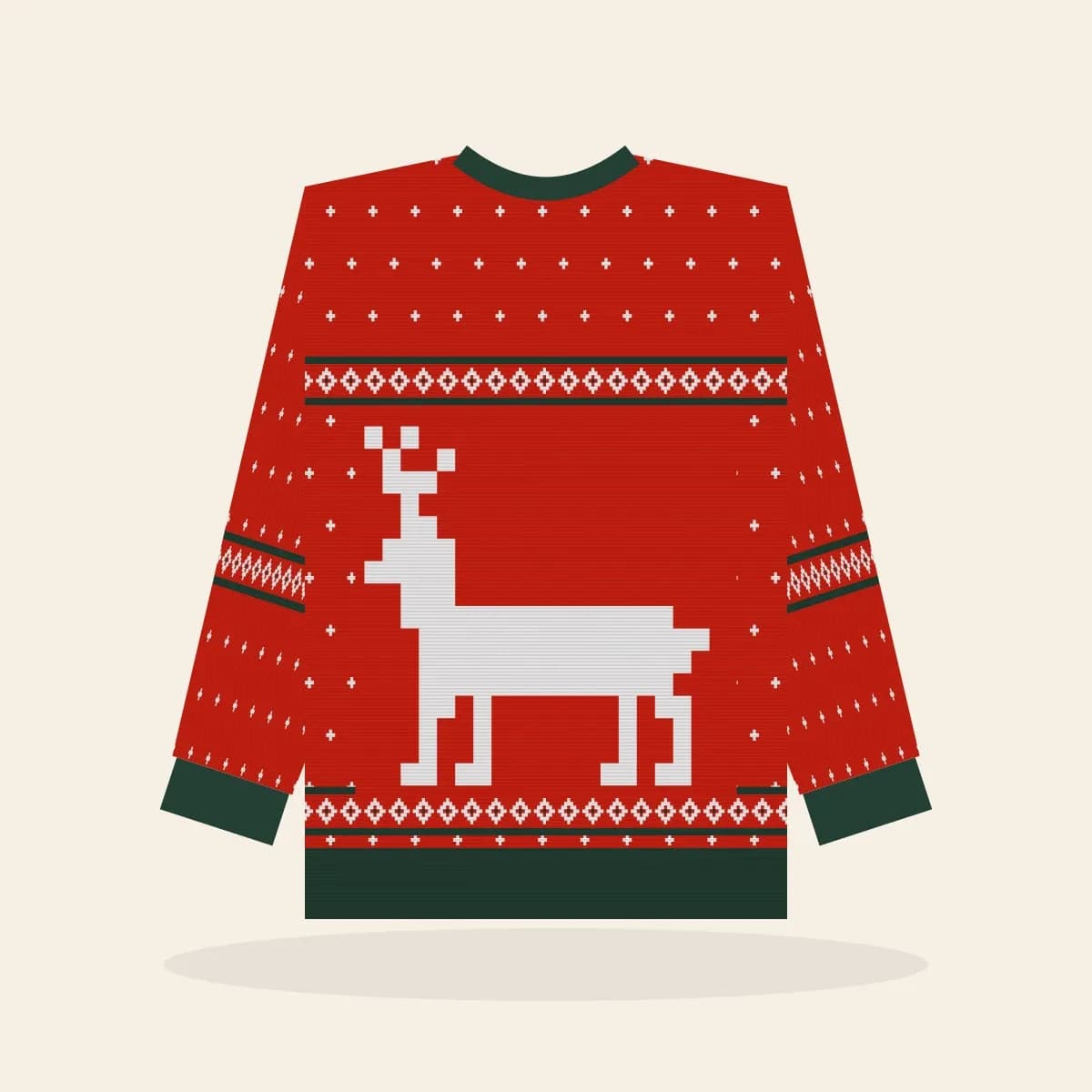 Classic Reindeer Relaxed Knitted Sweater (Classic Red): Classic Reindeer ugly Christmas knit in red with white and pine green