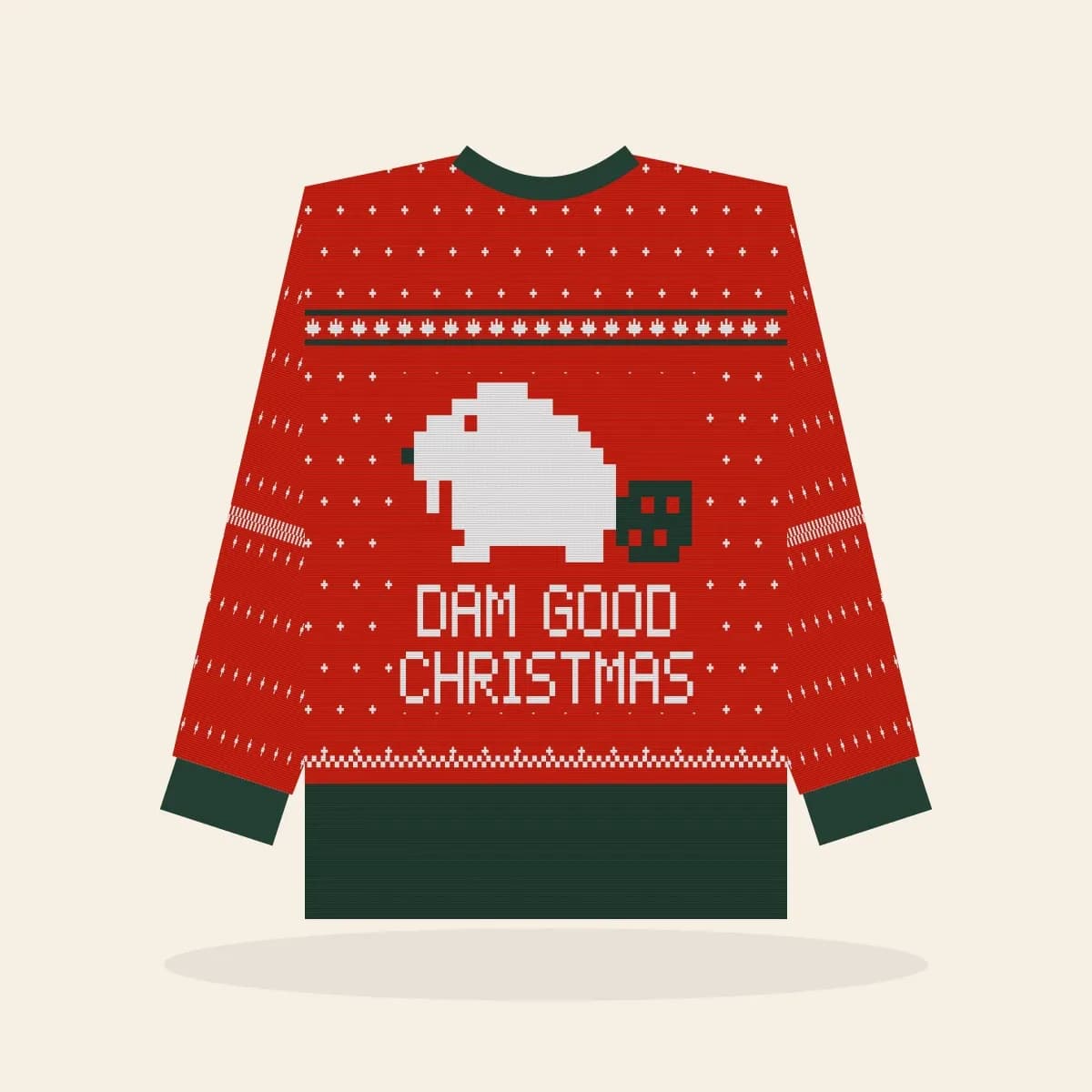 Dam Good Christmas All-Over Print Sweatshirt (Classic Red): Dam Good Christmas ugly Christmas print in red with white and pine green