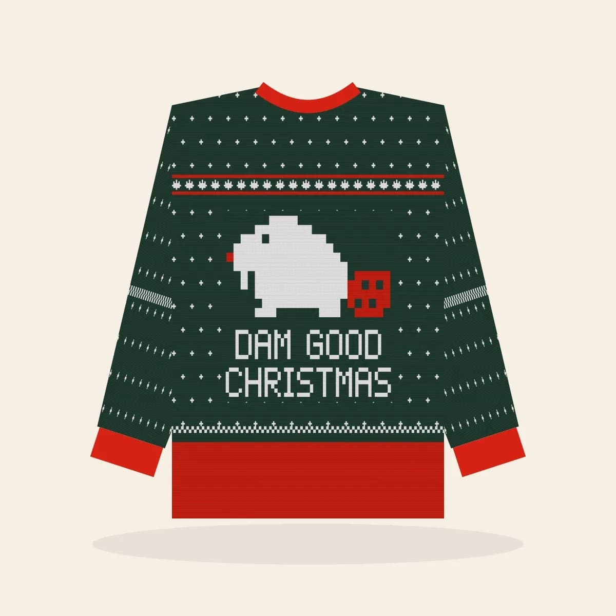 Dam Good Christmas All-Over Print Sweatshirt (Evergreen): Dam Good Christmas ugly Christmas print in pine green with white and red