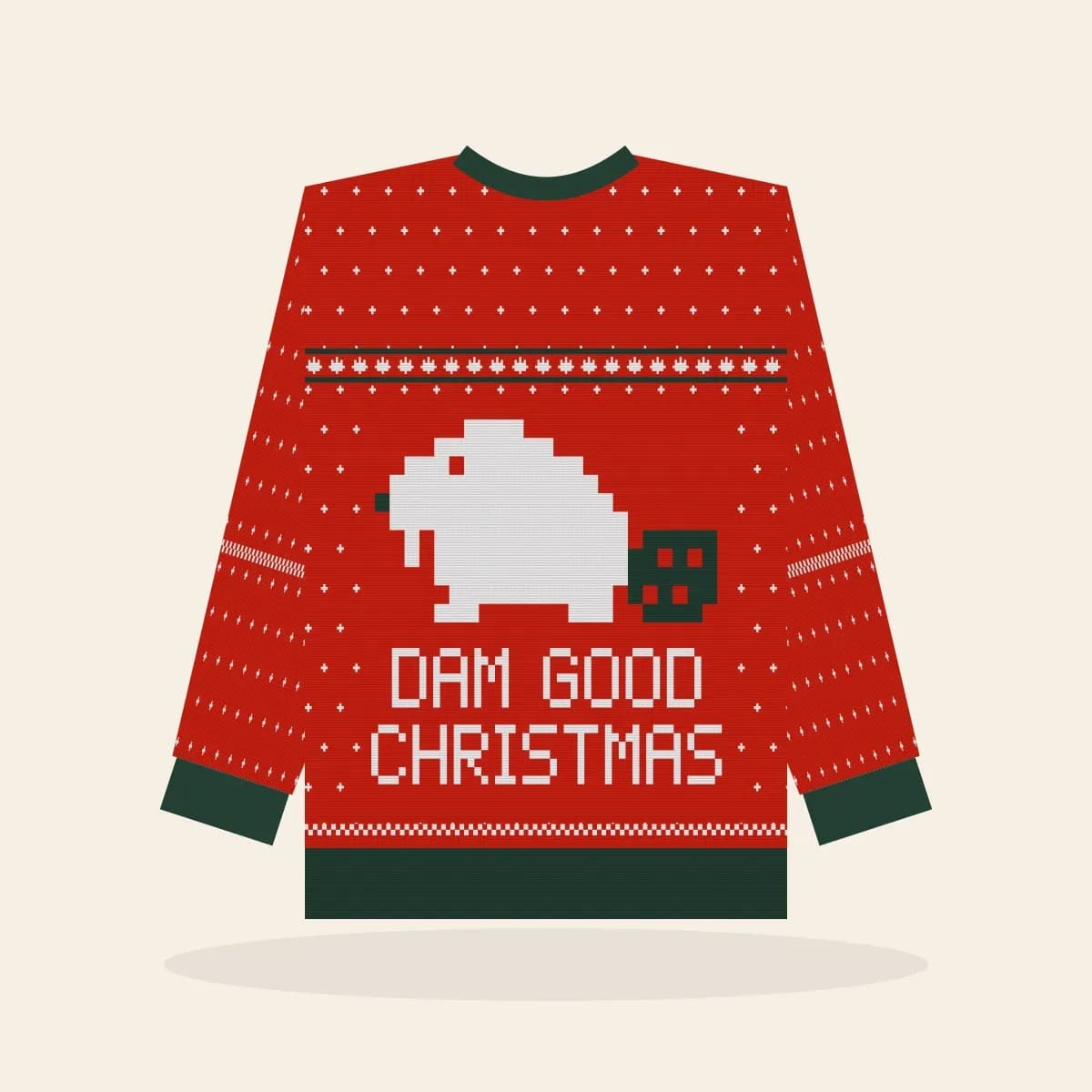 Dam Good Christmas Kids Knitted Sweater (Classic Red): Dam Good Christmas ugly Christmas knit in red with white and pine green