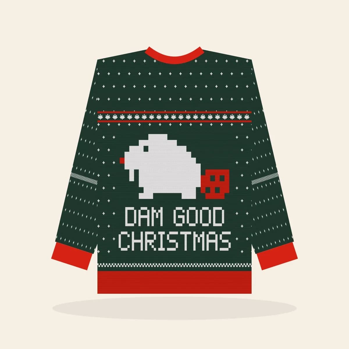 Dam Good Christmas Kids Knitted Sweater (Evergreen): Dam Good Christmas ugly Christmas knit in pine green with white and red