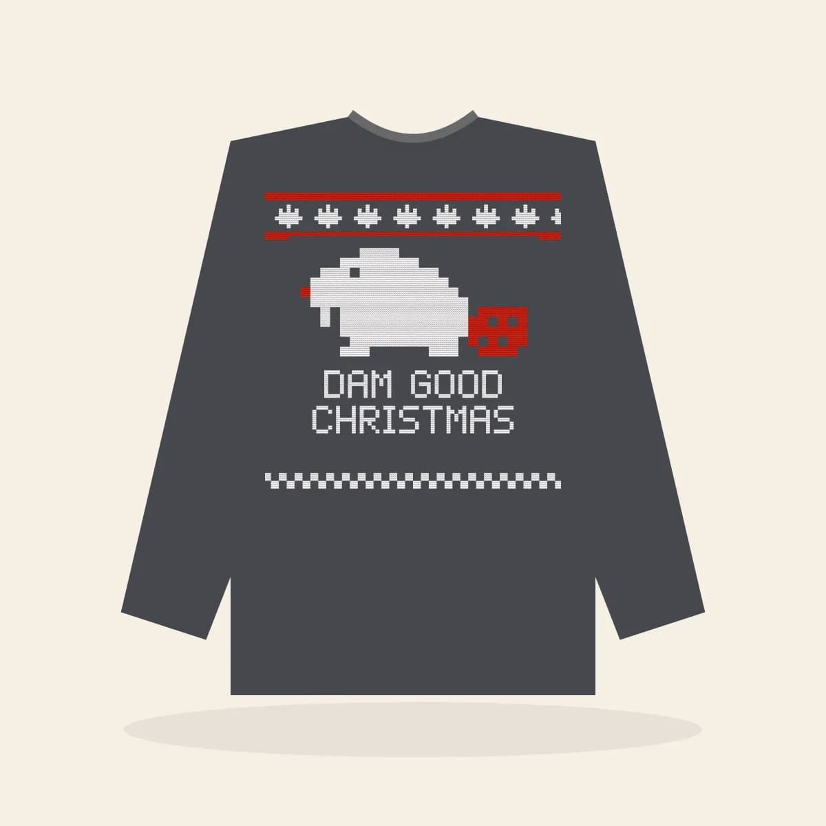 Dam Good Christmas Printed Sweatshirt (Cabin Charcoal): Dam Good Christmas ugly Christmas print in charcoal with white and red