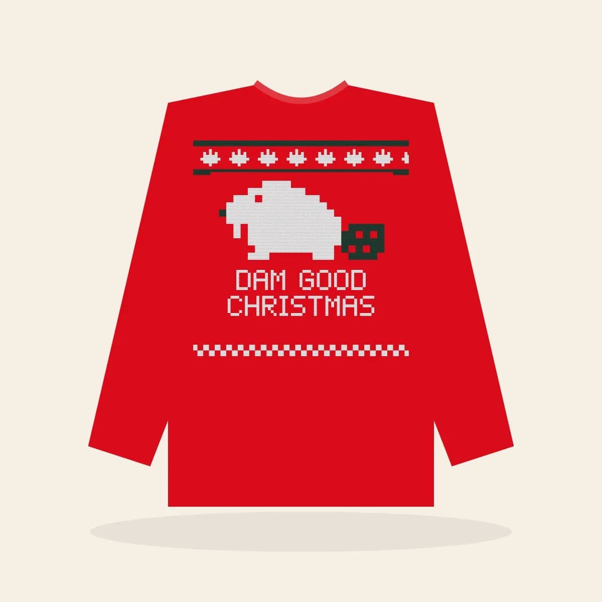 Dam Good Christmas Printed Sweatshirt (Classic Red): Dam Good Christmas ugly Christmas print in red with white and pine green
