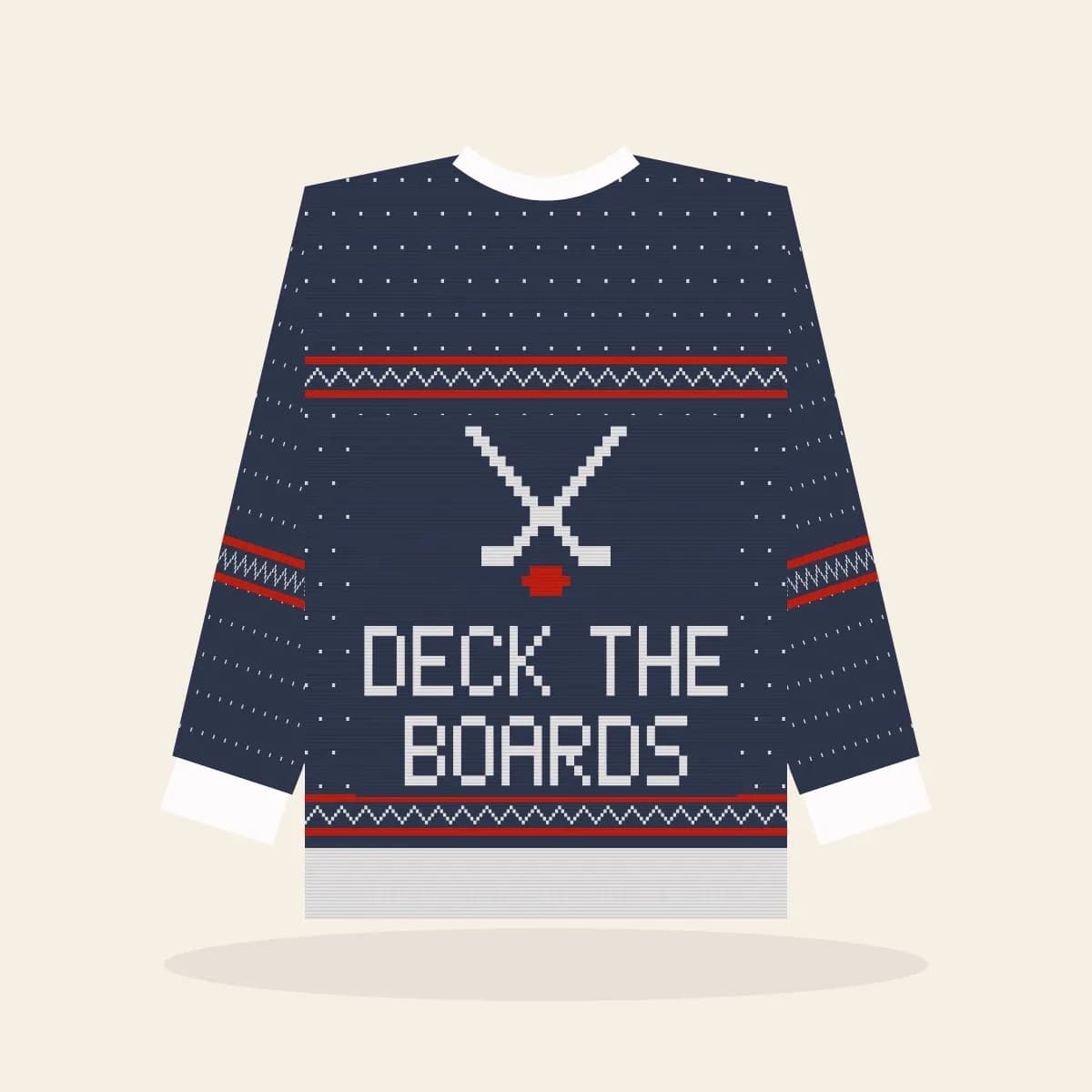 Deck the Boards Relaxed Knitted Sweater (Midnight Navy): Deck the Boards ugly Christmas knit in navy with white and red