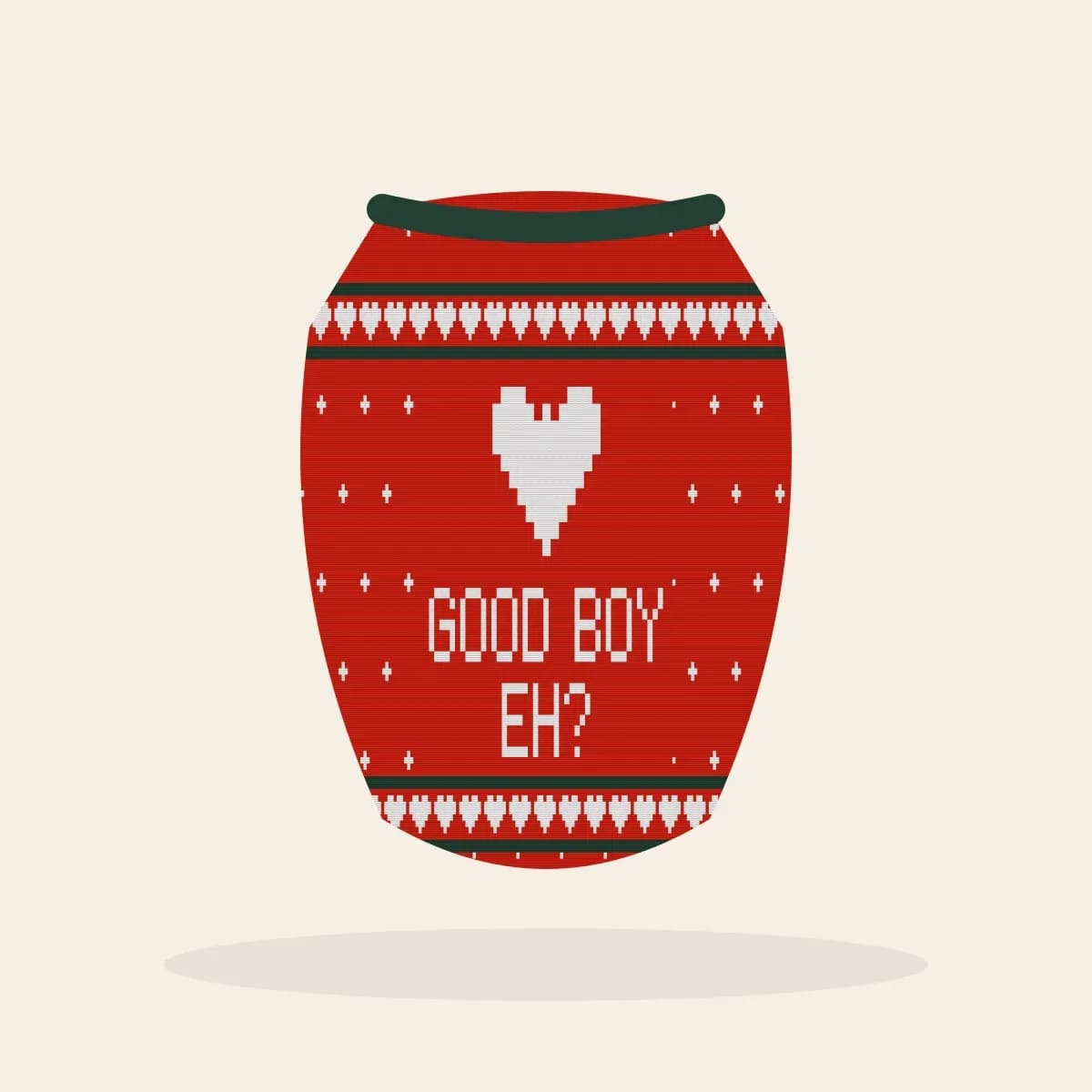 Good Boy, Eh Knitted Dog Sweater (Classic Red): Good Boy, Eh ugly Christmas knit in red with white and pine green