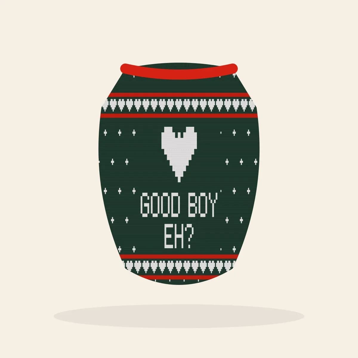 Good Boy, Eh Knitted Dog Sweater (Evergreen): Good Boy, Eh ugly Christmas knit in pine green with white and red