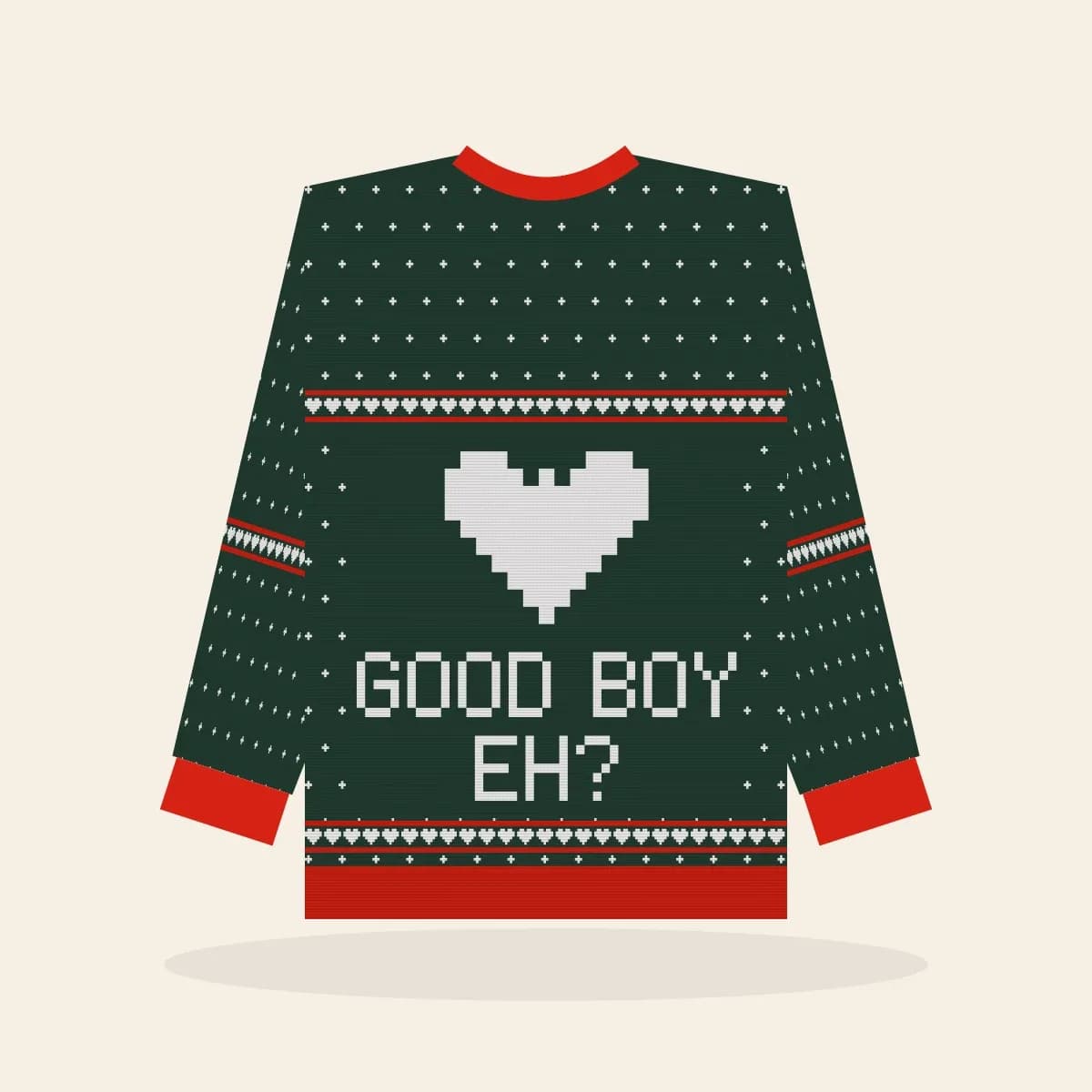 Good Boy, Eh Knitted Sweater (Evergreen): Good Boy, Eh ugly Christmas knit in pine green with white and red