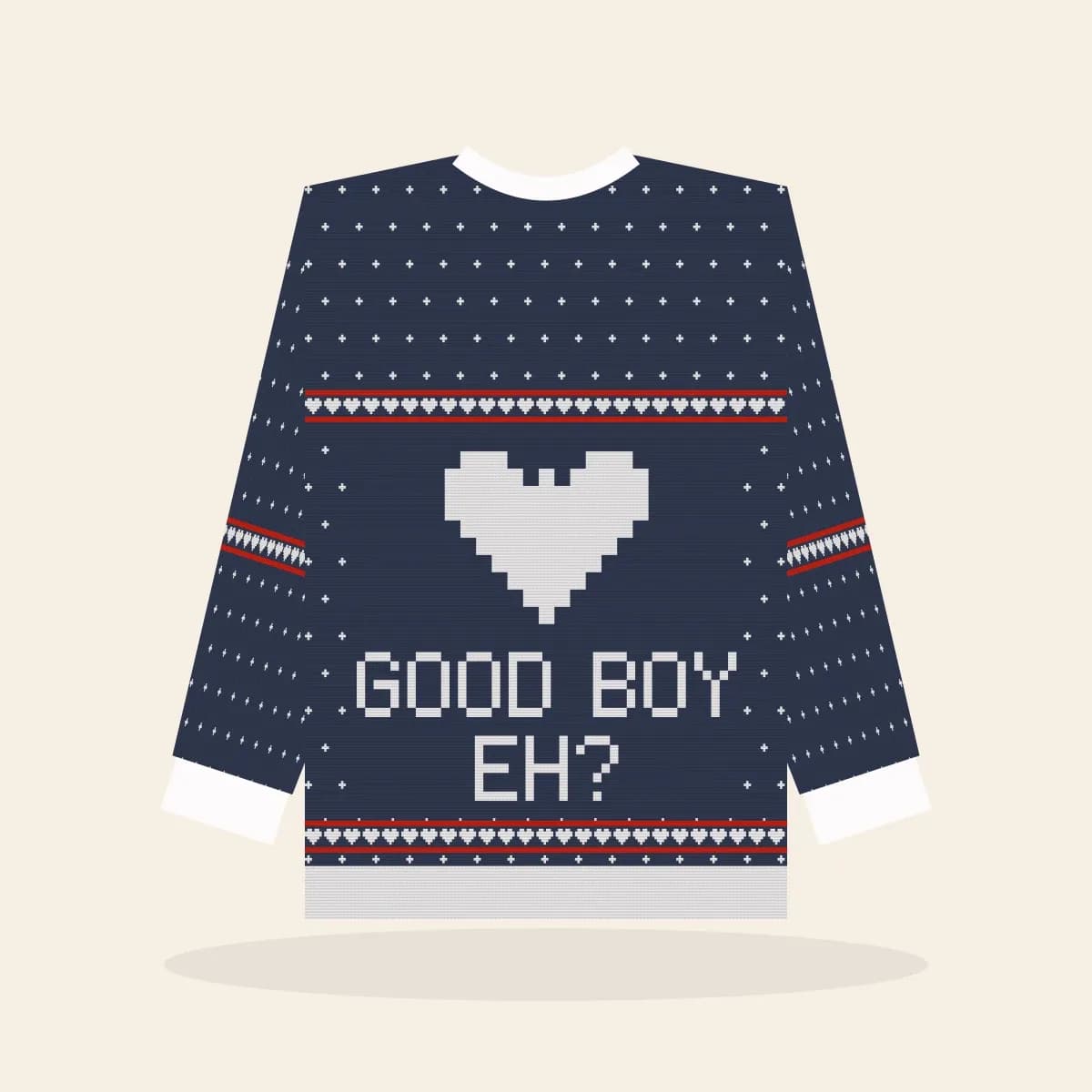 Good Boy, Eh Knitted Sweater (Midnight Navy): Good Boy, Eh ugly Christmas knit in navy with white and red