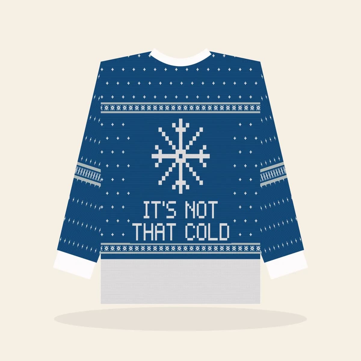 It’s Not That Cold All-Over Print Sweatshirt (Frosty Blue): It’s Not That Cold ugly Christmas print in blue with white and ice