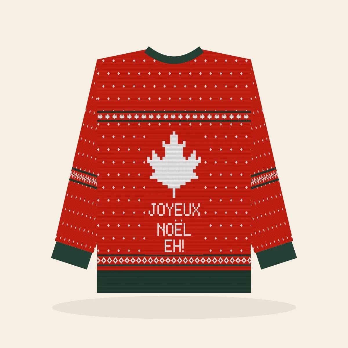 Joyeux Noël, Eh Kids Knitted Sweater (Classic Red): Joyeux Noël, Eh ugly Christmas knit in red with white and pine green