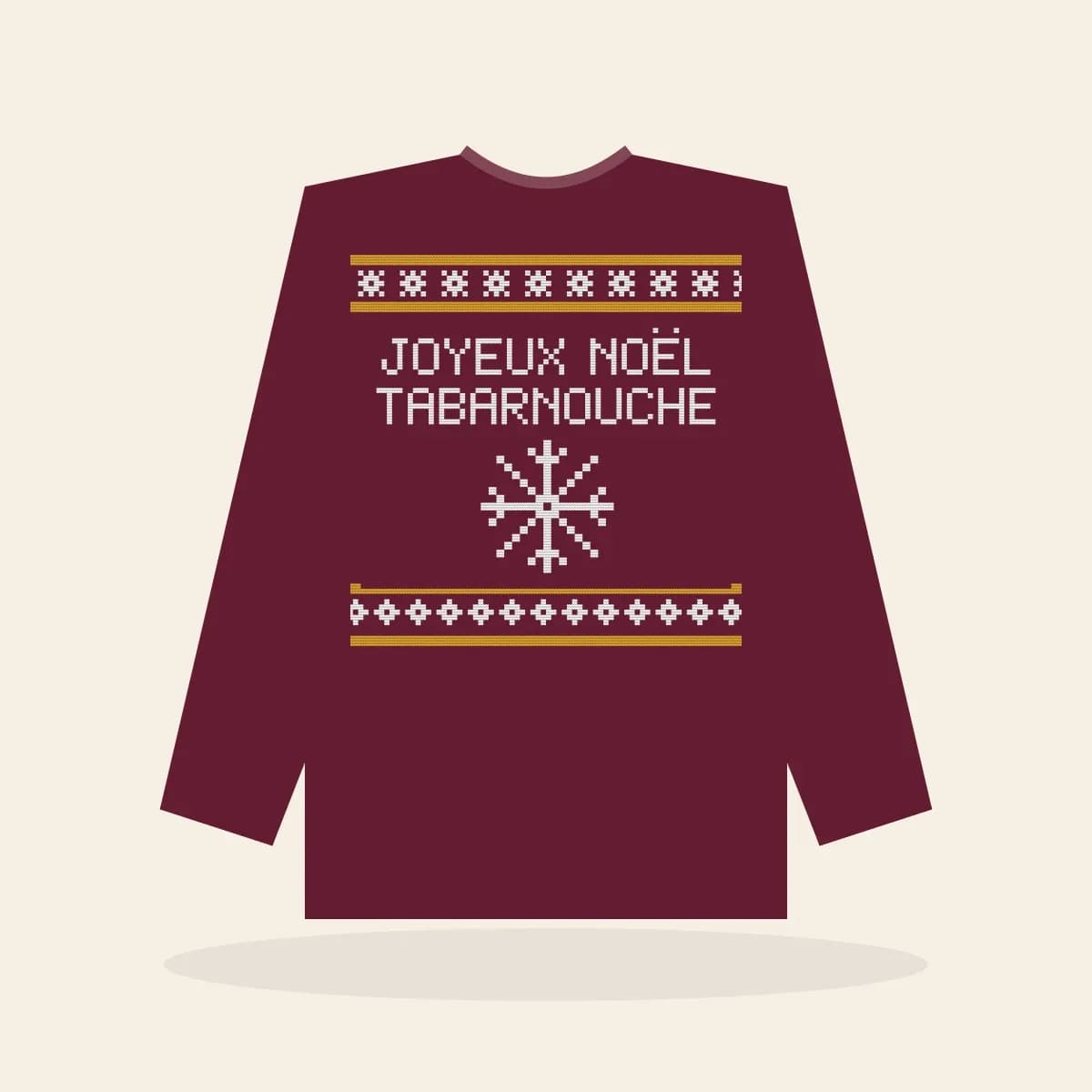 Joyeux Noël, Tabarnouche Printed Sweatshirt (Cranberry & Gold): Joyeux Noël, Tabarnouche ugly Christmas print in cranberry with white and gold