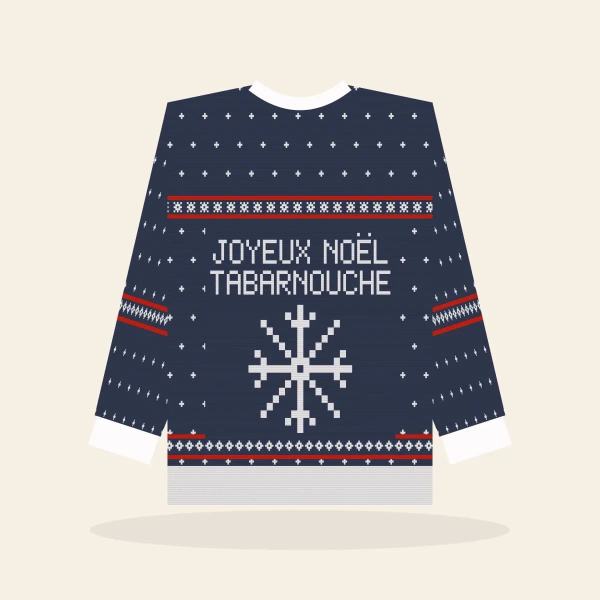Joyeux Noël, Tabarnouche Relaxed Knitted Sweater (Midnight Navy): Joyeux Noël, Tabarnouche ugly Christmas knit in navy with white and red