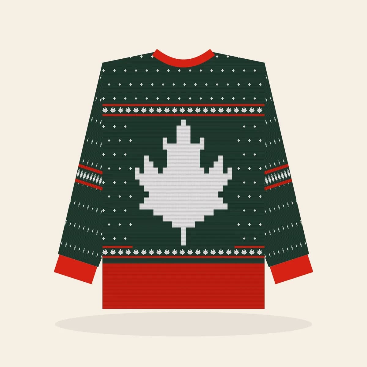 Maple Leaf Fair Isle All-Over Print Sweatshirt (Evergreen): Maple Leaf Fair Isle ugly Christmas print in pine green with white and red