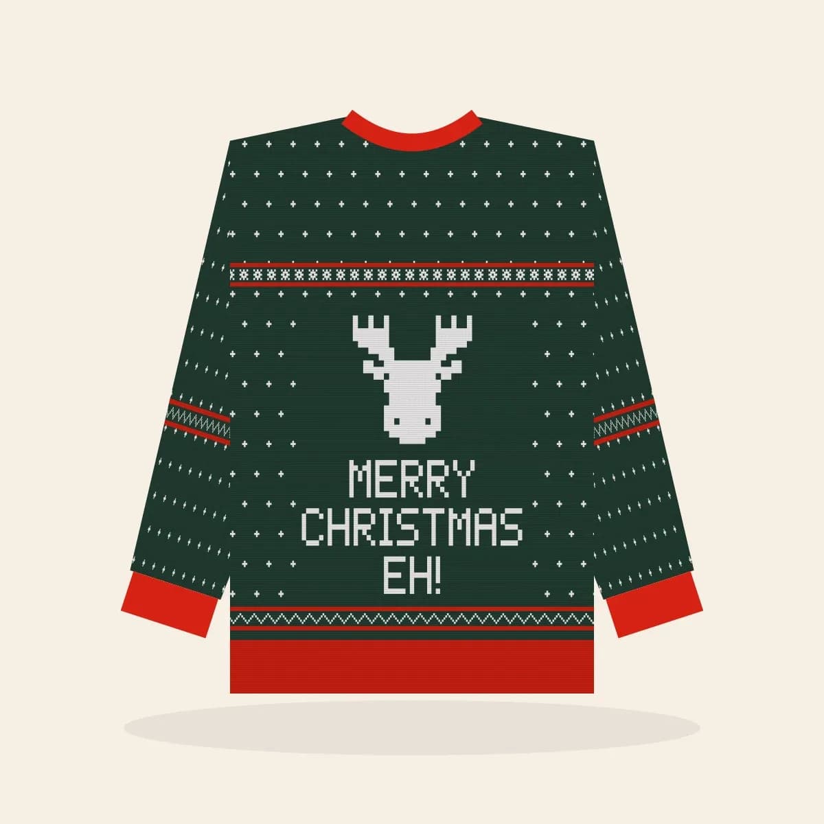 Merry Christmas, Eh Kids Knitted Sweater (Evergreen): Merry Christmas, Eh ugly Christmas knit in pine green with white and red