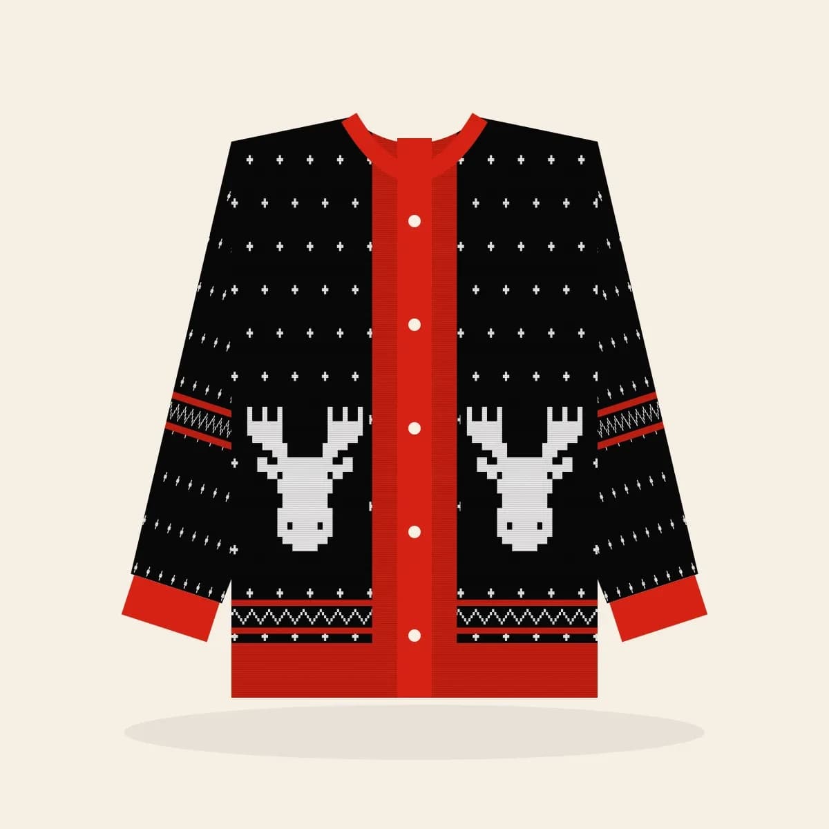 Merry Christmas, Eh Knitted Cardigan (Lumberjack): Merry Christmas, Eh ugly Christmas knit in black with white and red