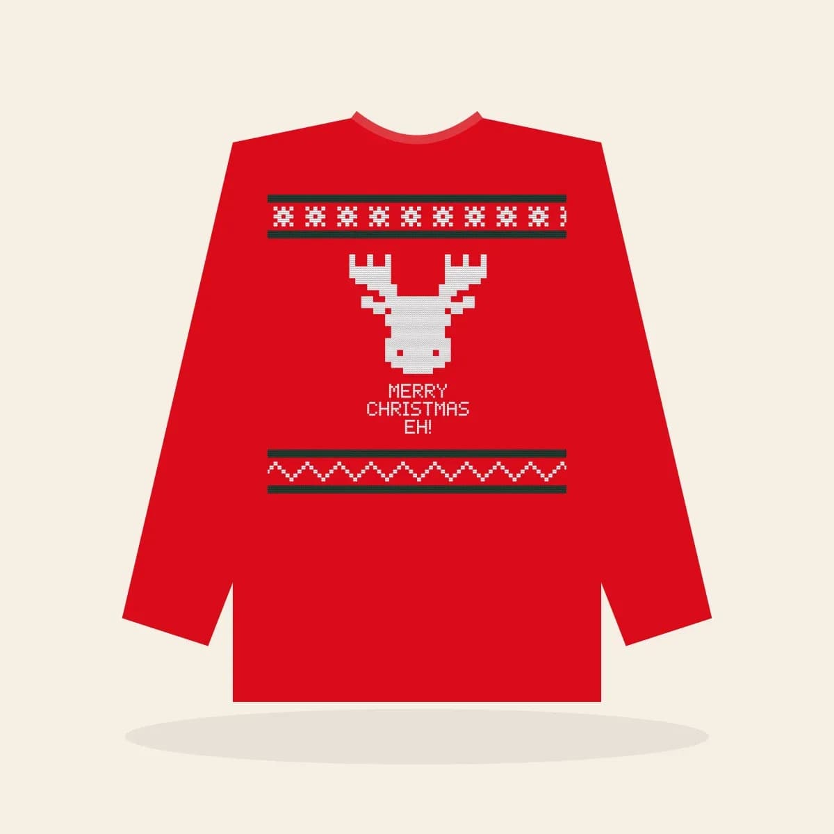 Merry Christmas, Eh Printed Sweatshirt (Classic Red): Merry Christmas, Eh ugly Christmas print in red with white and pine green