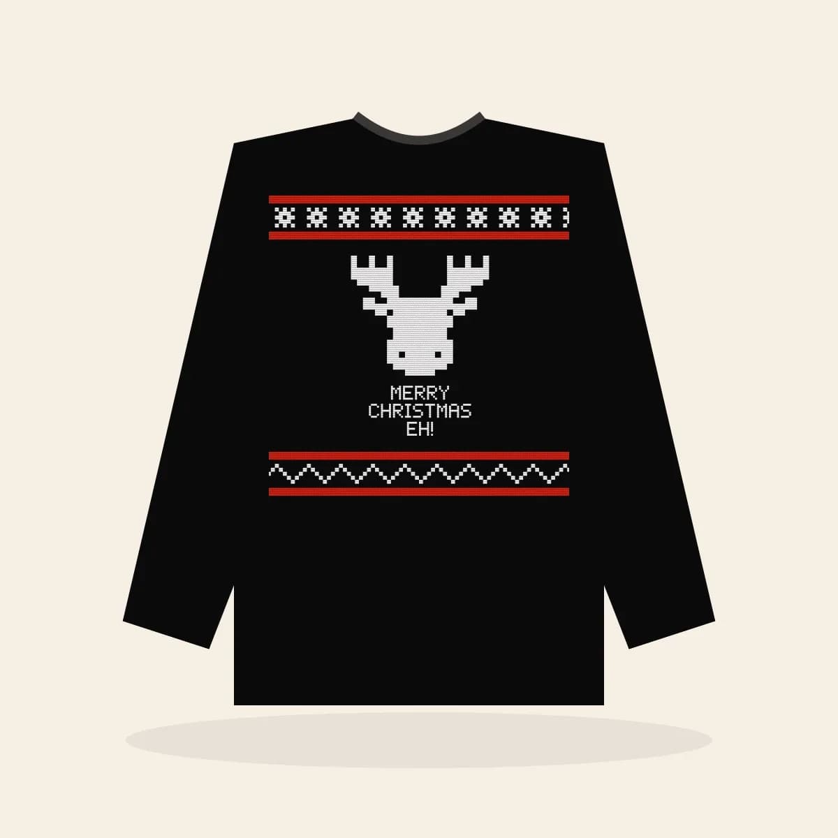 Merry Christmas, Eh Printed Sweatshirt (Lumberjack): Merry Christmas, Eh ugly Christmas print in black with white and red