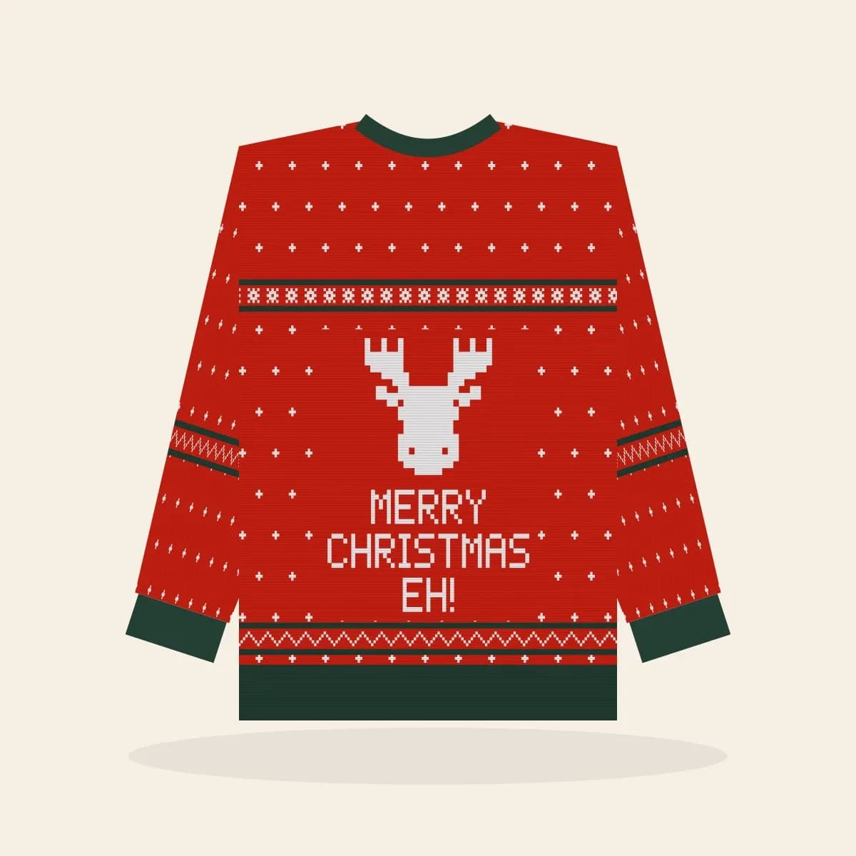 Merry Christmas, Eh Relaxed Knitted Sweater (Classic Red): Merry Christmas, Eh ugly Christmas knit in red with white and pine green