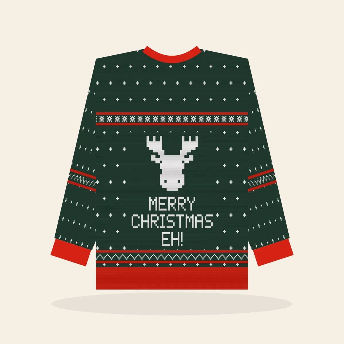 Merry Christmas, Eh Relaxed Knitted Sweater (Evergreen): Merry Christmas, Eh ugly Christmas knit in pine green with white and red