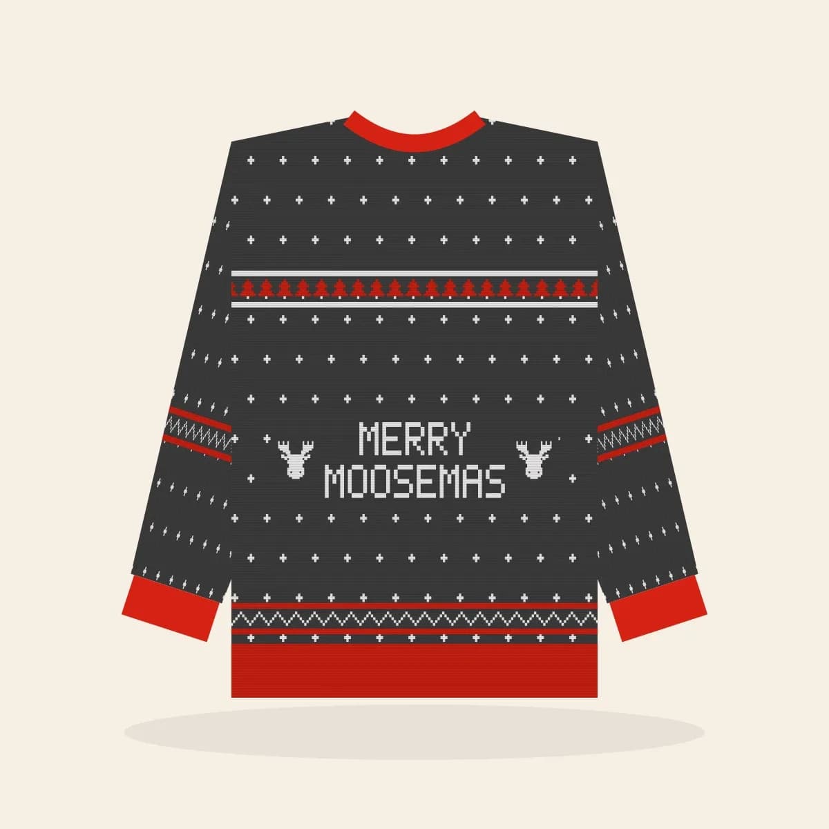Merry Moosemas Relaxed Knitted Sweater (Cabin Charcoal): Merry Moosemas ugly Christmas knit in charcoal with white and red
