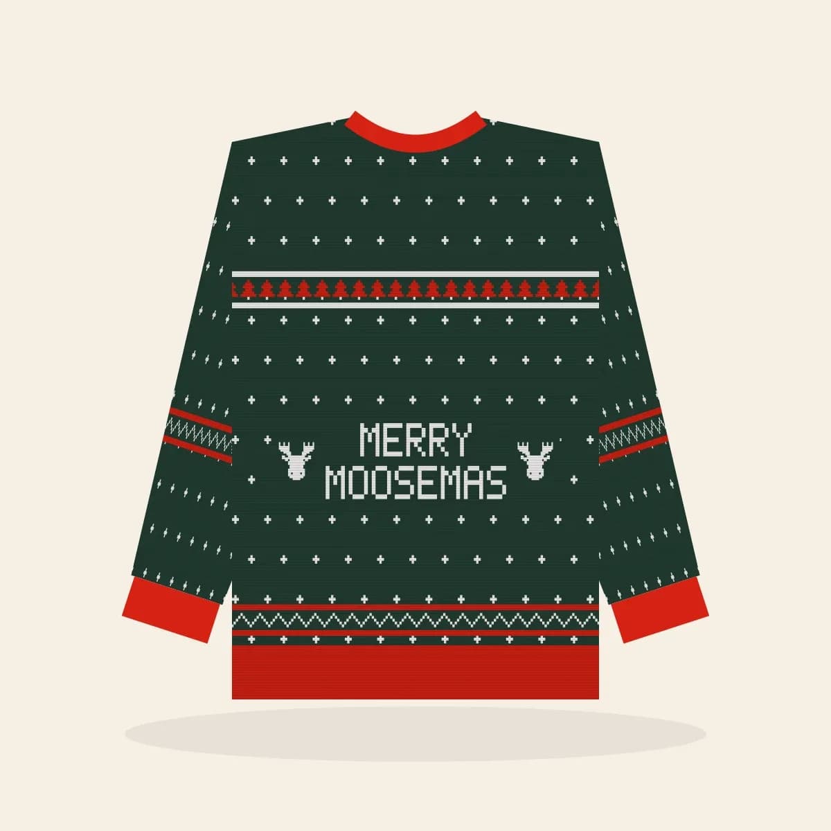 Merry Moosemas Relaxed Knitted Sweater (Evergreen): Merry Moosemas ugly Christmas knit in pine green with white and red
