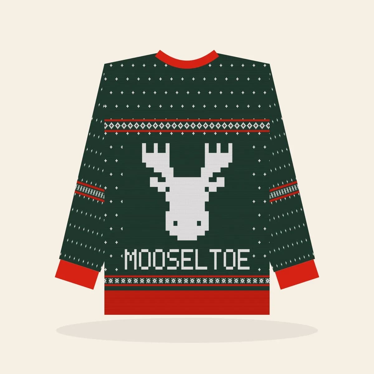 Mooseltoe Kids Knitted Sweater (Evergreen): Mooseltoe ugly Christmas knit in pine green with white and red