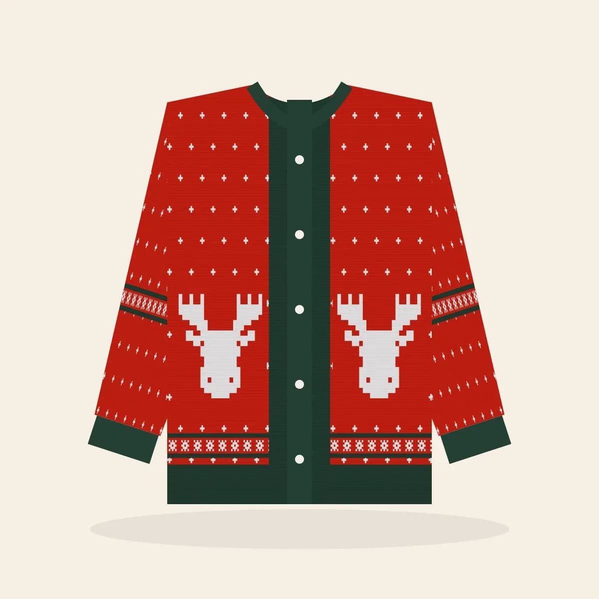 Mooseltoe Knitted Cardigan (Classic Red): Mooseltoe ugly Christmas knit in red with white and pine green