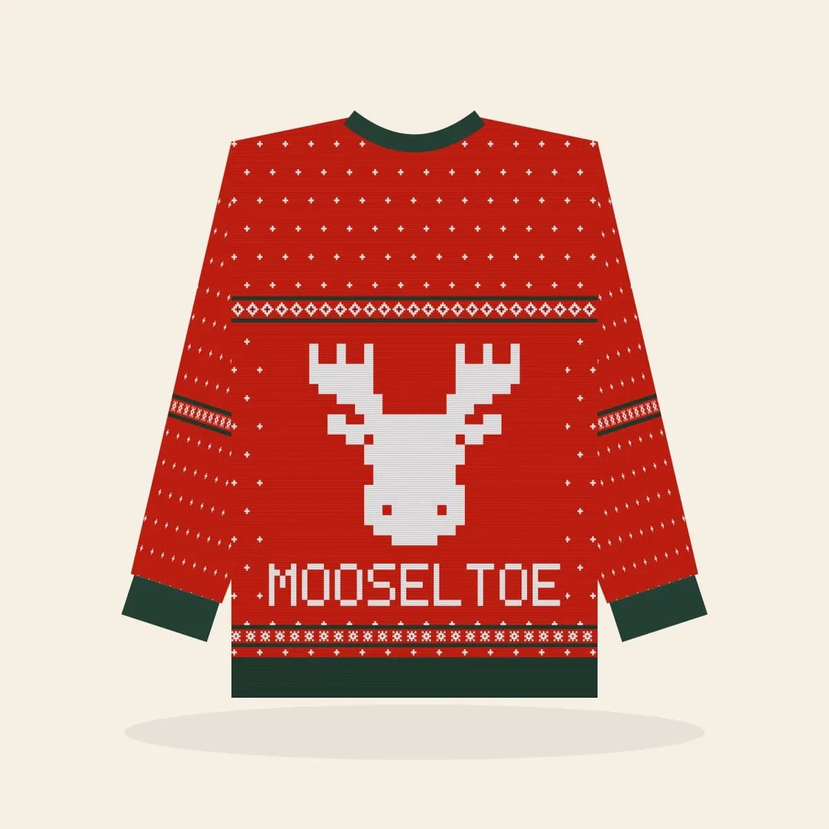 Mooseltoe Knitted Sweater (Classic Red): Mooseltoe ugly Christmas knit in red with white and pine green
