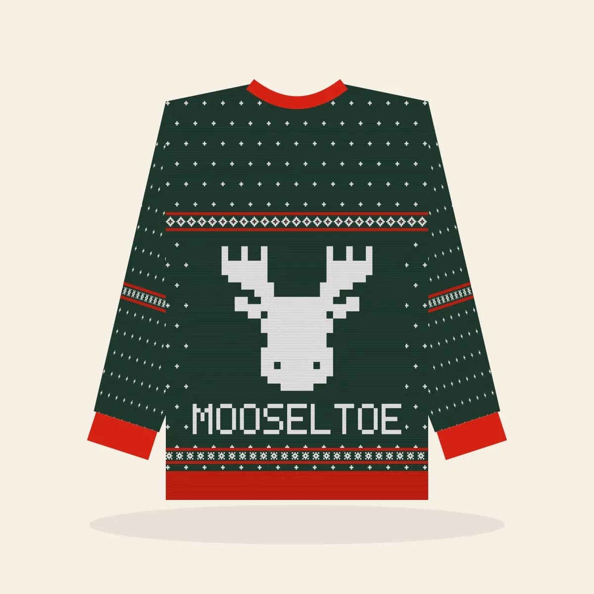 Mooseltoe Knitted Sweater (Evergreen): Mooseltoe ugly Christmas knit in pine green with white and red