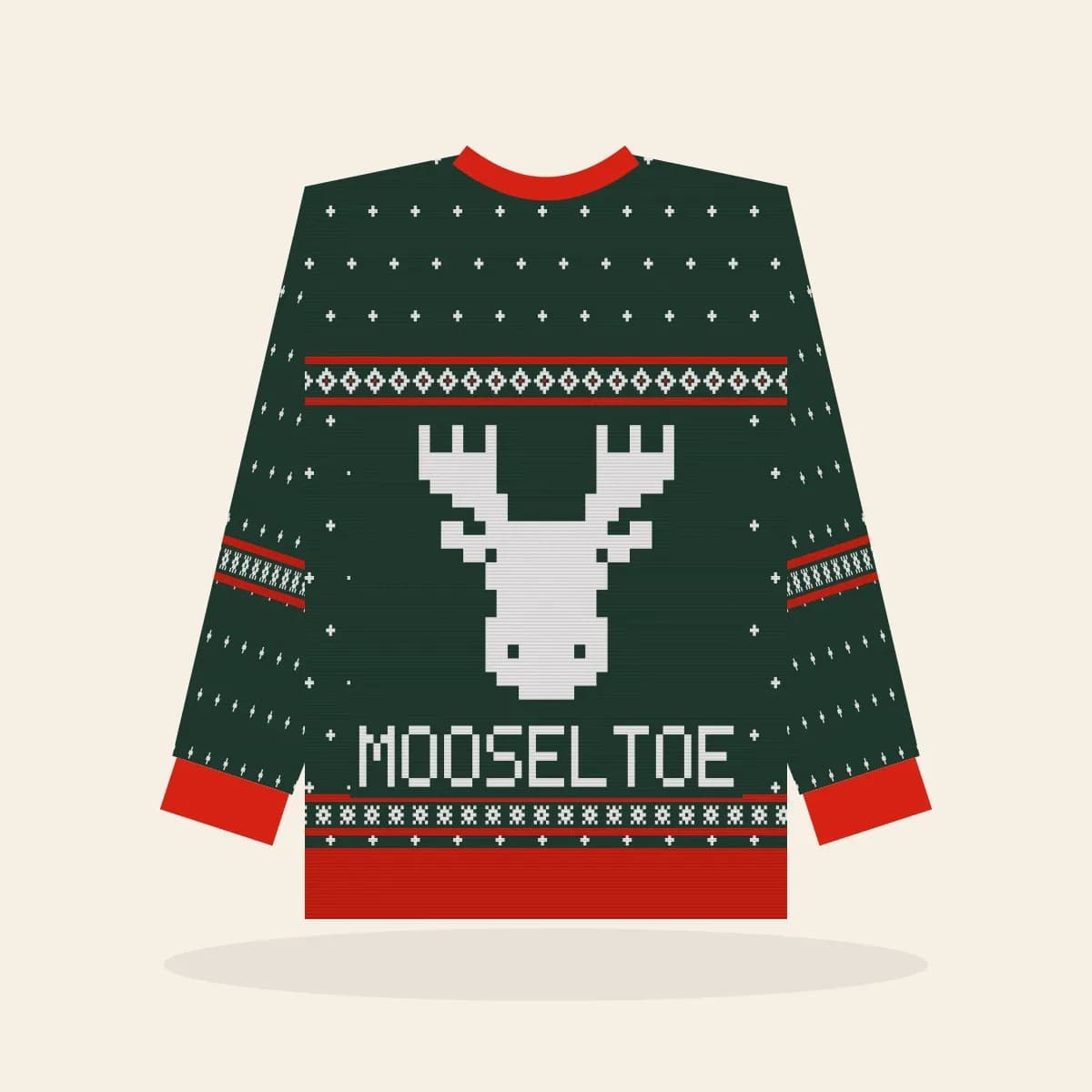 Mooseltoe Relaxed Knitted Sweater (Evergreen): Mooseltoe ugly Christmas knit in pine green with white and red