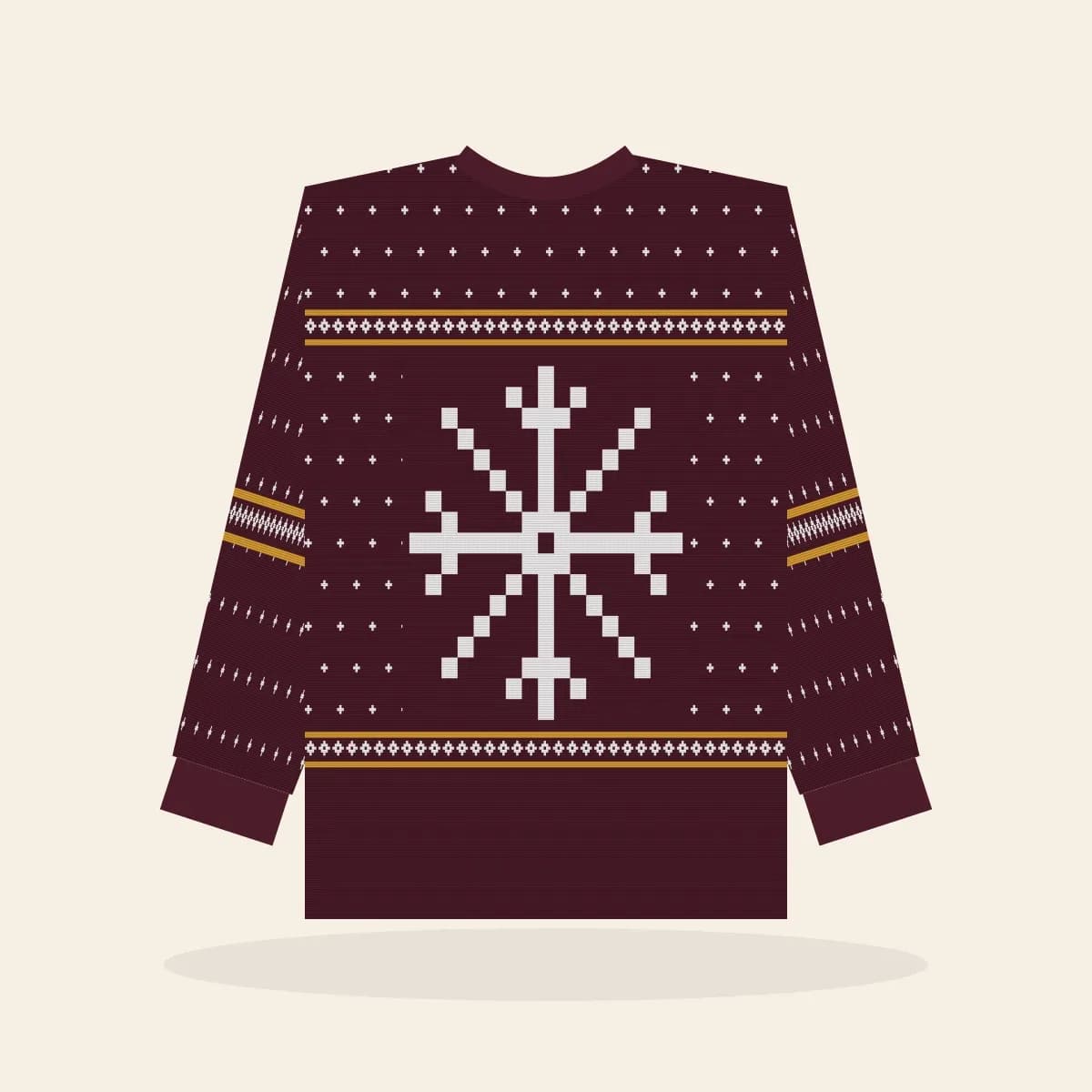 Nordic Snowflake All-Over Print Sweatshirt (Cranberry & Gold): Nordic Snowflake ugly Christmas print in cranberry with white and gold