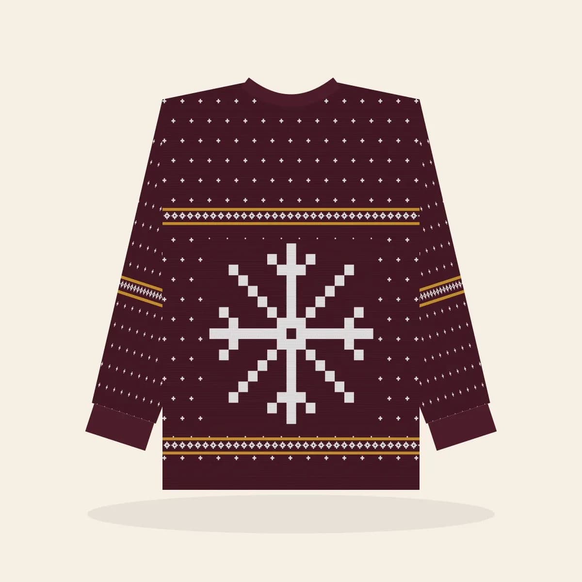 Nordic Snowflake Knitted Sweater (Cranberry & Gold): Nordic Snowflake ugly Christmas knit in cranberry with white and gold