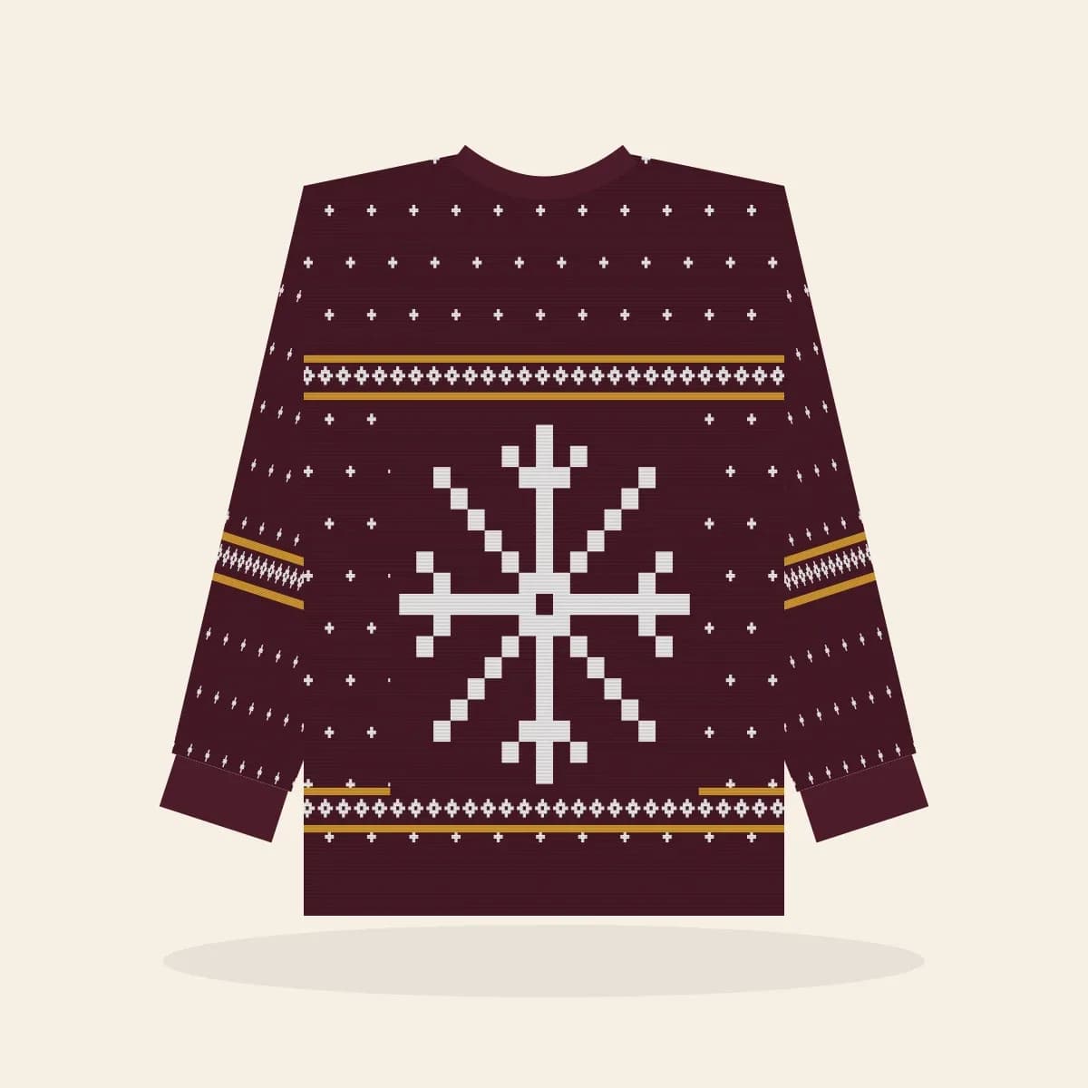 Nordic Snowflake Relaxed Knitted Sweater (Cranberry & Gold): Nordic Snowflake ugly Christmas knit in cranberry with white and gold