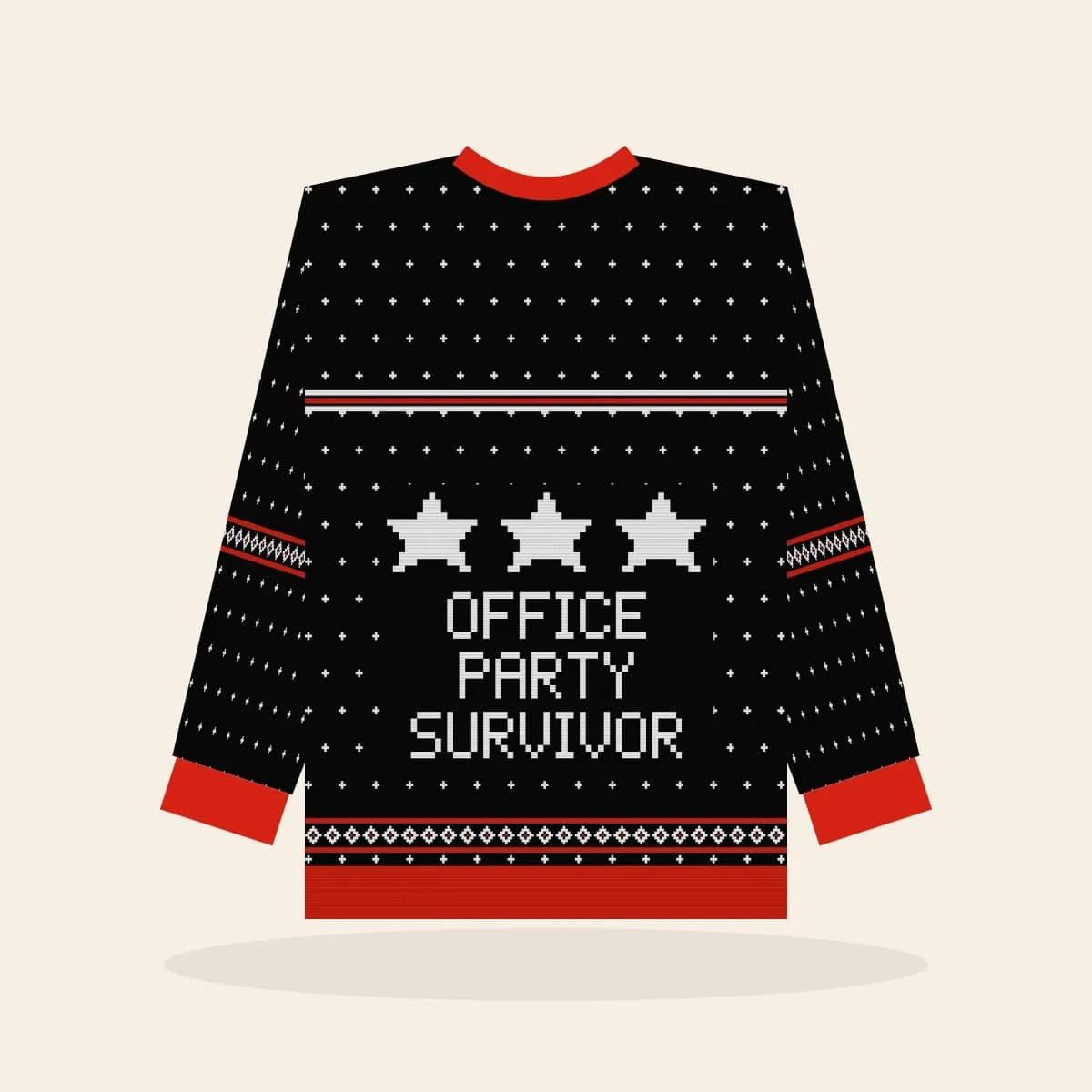 Office Party Survivor Knitted Sweater (Lumberjack): Office Party Survivor ugly Christmas knit in black with white and red