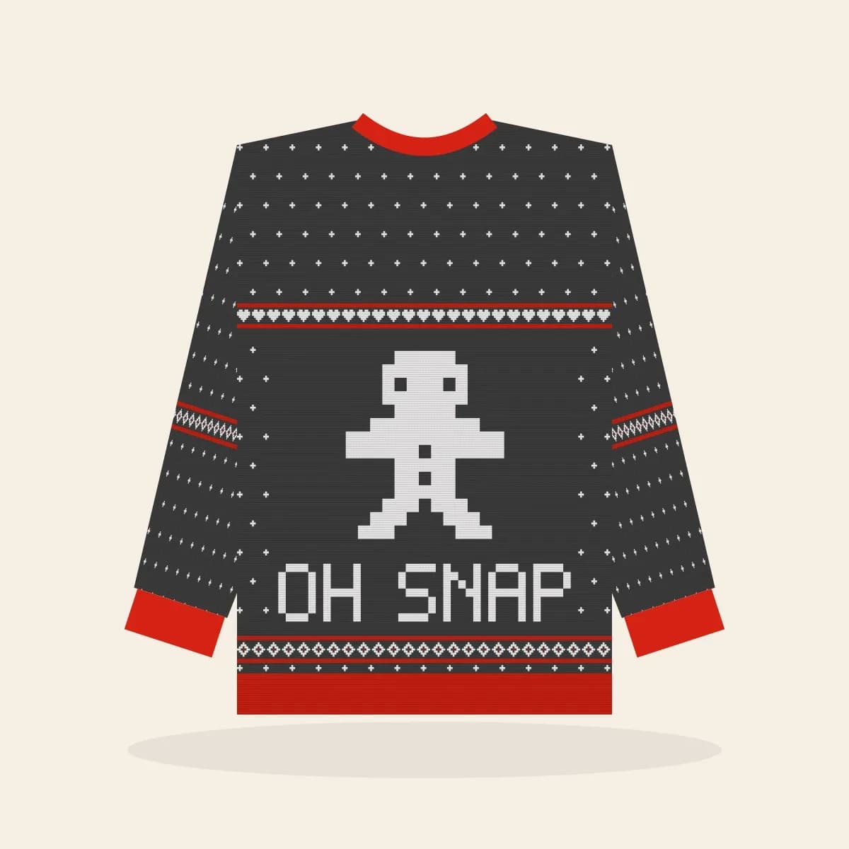 Oh Snap Knitted Sweater (Cabin Charcoal): Oh Snap ugly Christmas knit in charcoal with white and red