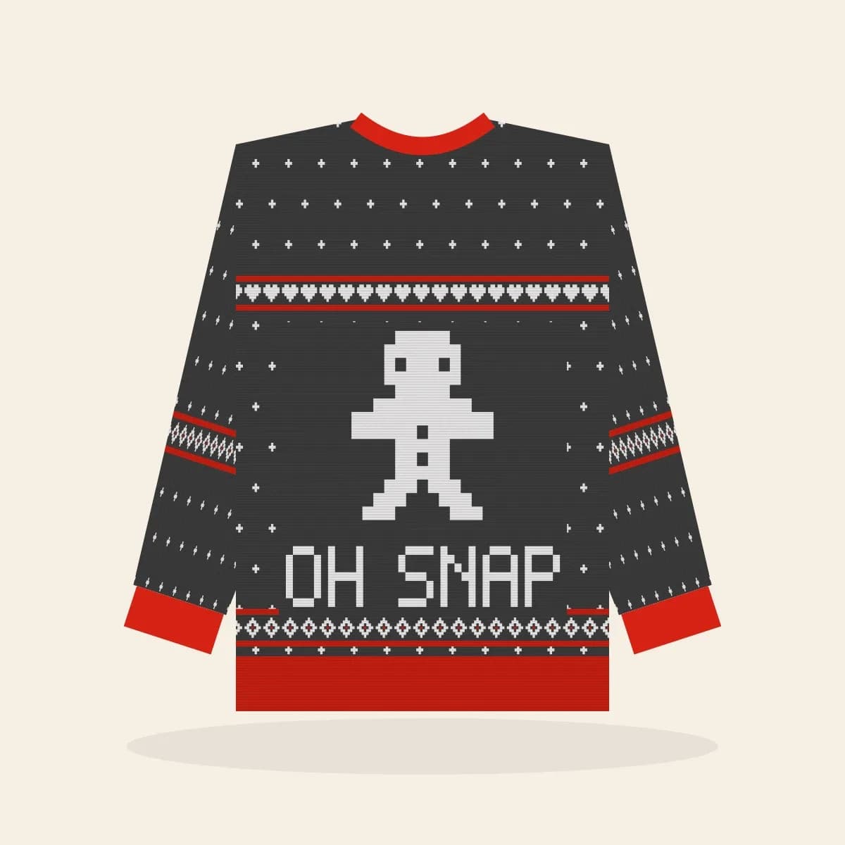 Oh Snap Relaxed Knitted Sweater (Cabin Charcoal): Oh Snap ugly Christmas knit in charcoal with white and red