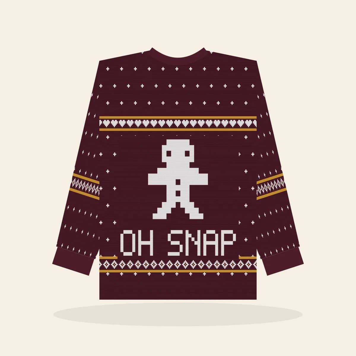 Oh Snap Relaxed Knitted Sweater (Cranberry & Gold): Oh Snap ugly Christmas knit in cranberry with white and gold