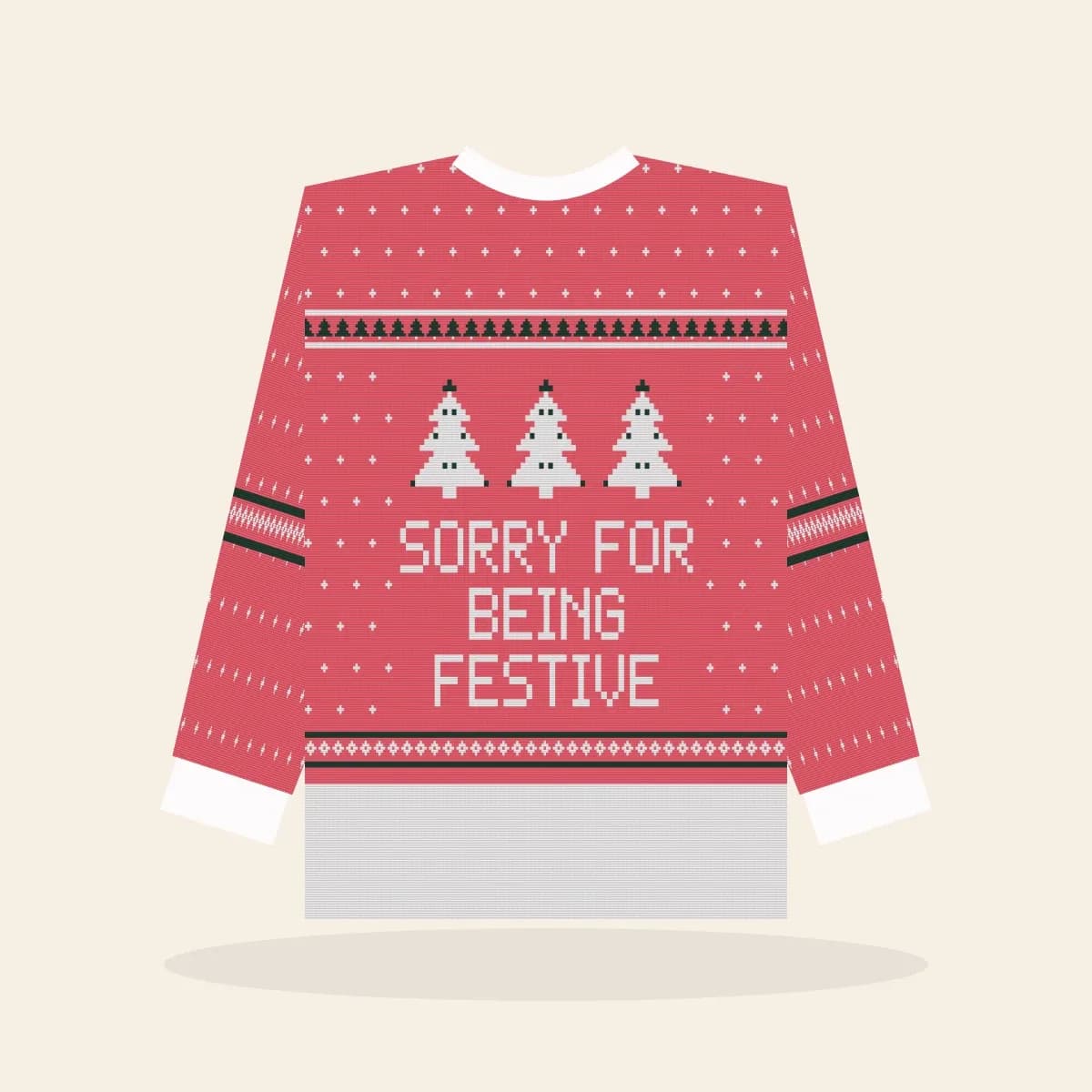 Sorry for Being Festive All-Over Print Sweatshirt (Candy Pink): Sorry for Being Festive ugly Christmas print in hot pink with white and green