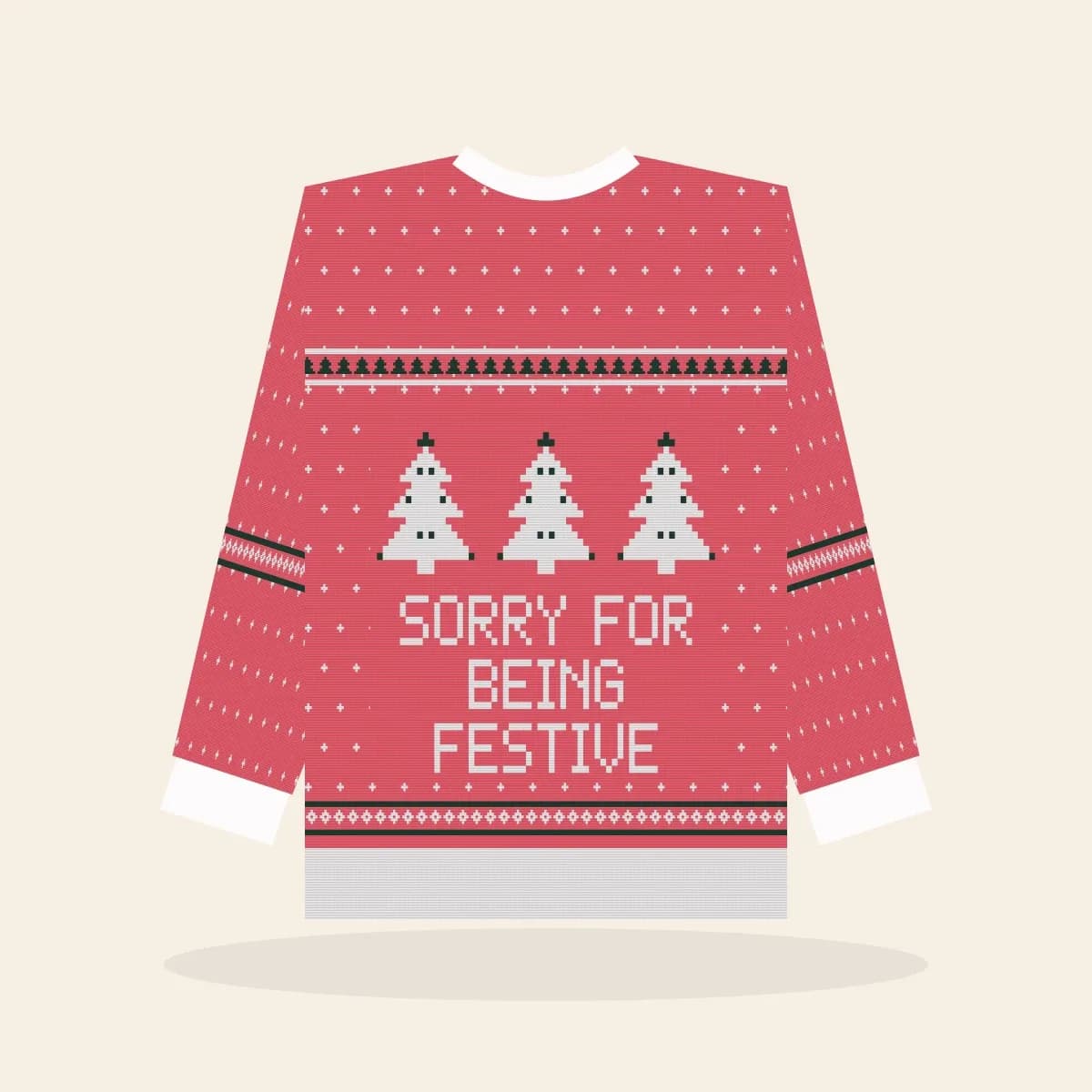 Sorry for Being Festive Kids Knitted Sweater (Candy Pink): Sorry for Being Festive ugly Christmas knit in hot pink with white and green