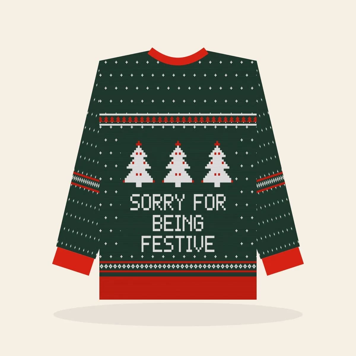 Sorry for Being Festive Kids Knitted Sweater (Evergreen): Sorry for Being Festive ugly Christmas knit in pine green with white and red