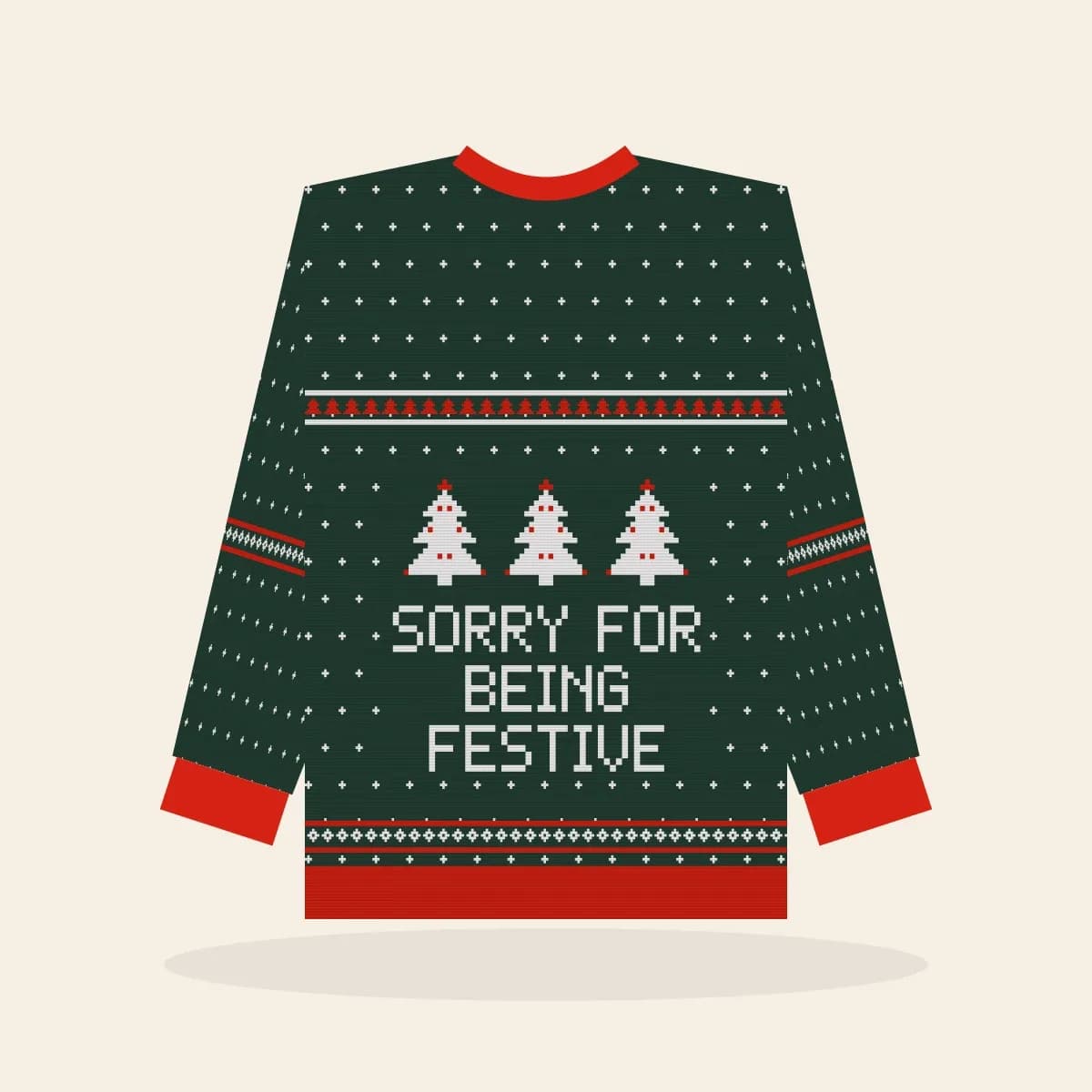 Sorry for Being Festive Knitted Sweater (Evergreen): Sorry for Being Festive ugly Christmas knit in pine green with white and red