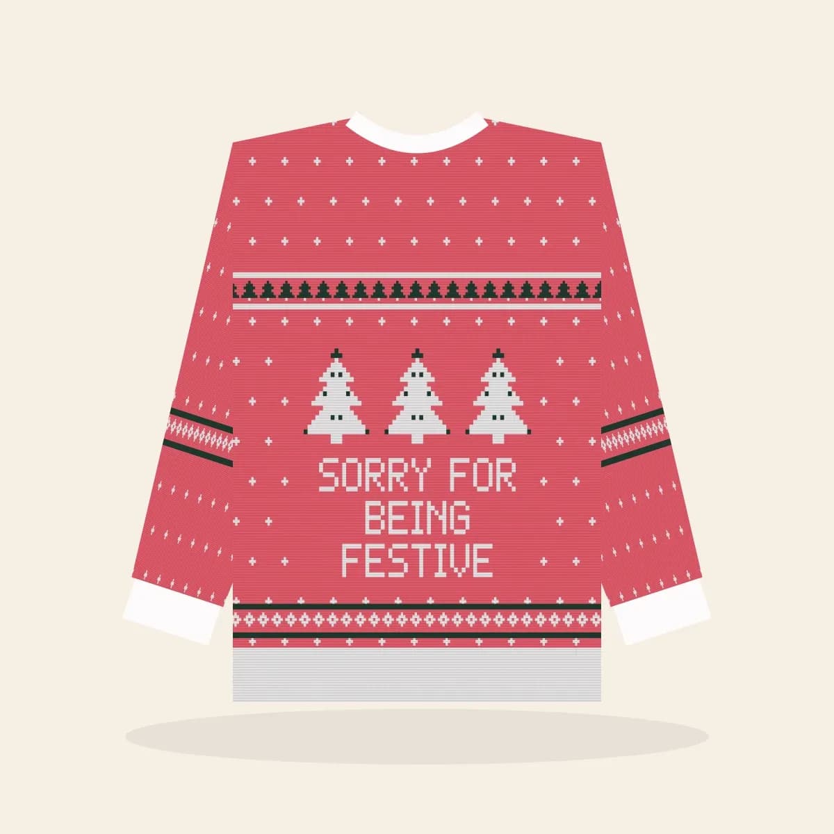 Sorry for Being Festive Relaxed Knitted Sweater (Candy Pink): Sorry for Being Festive ugly Christmas knit in hot pink with white and green