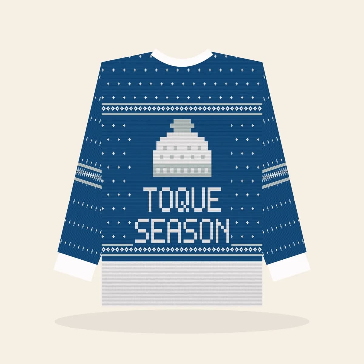 Toque Season All-Over Print Sweatshirt (Frosty Blue): Toque Season ugly Christmas print in blue with white and ice