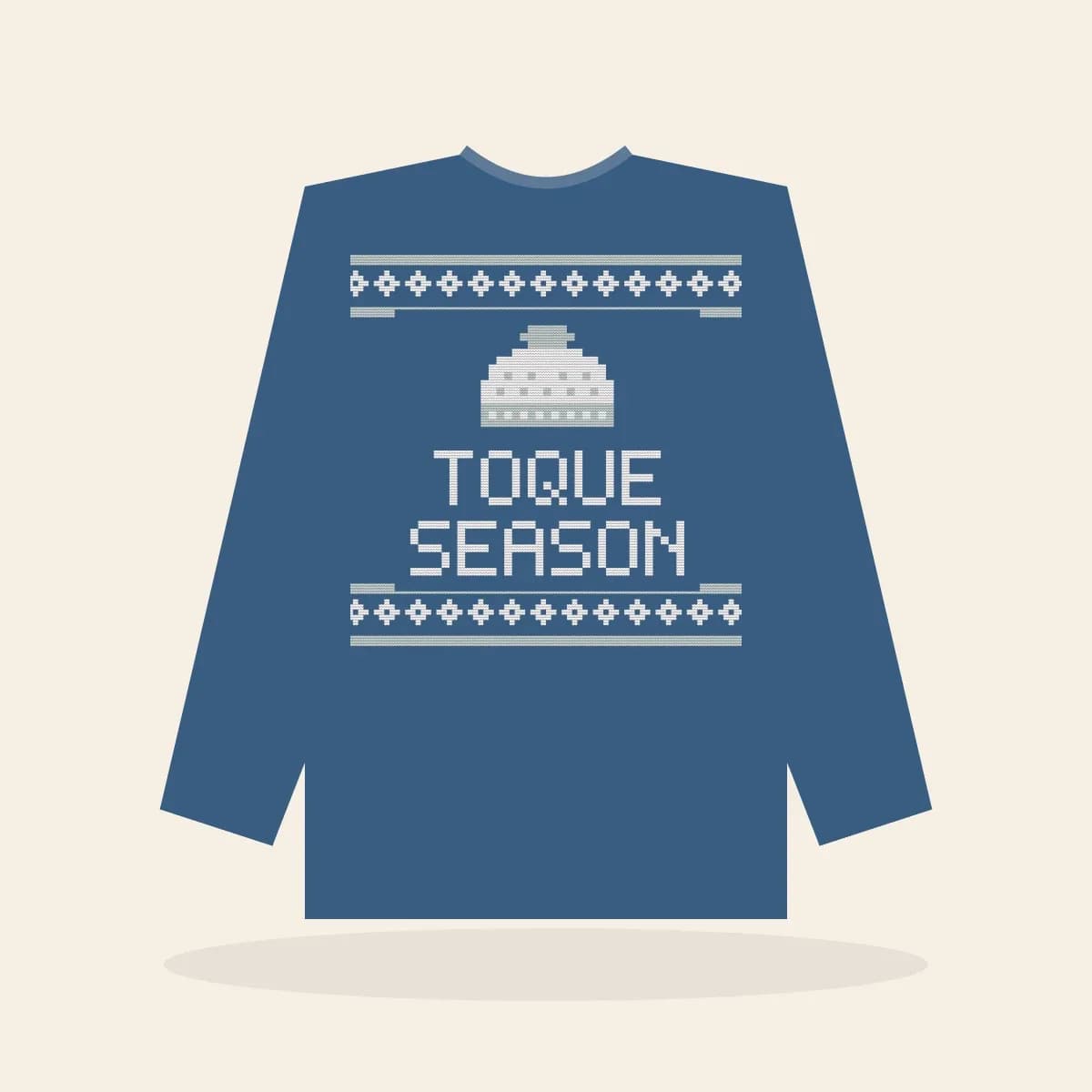 Toque Season Printed Sweatshirt (Frosty Blue): Toque Season ugly Christmas print in blue with white and ice