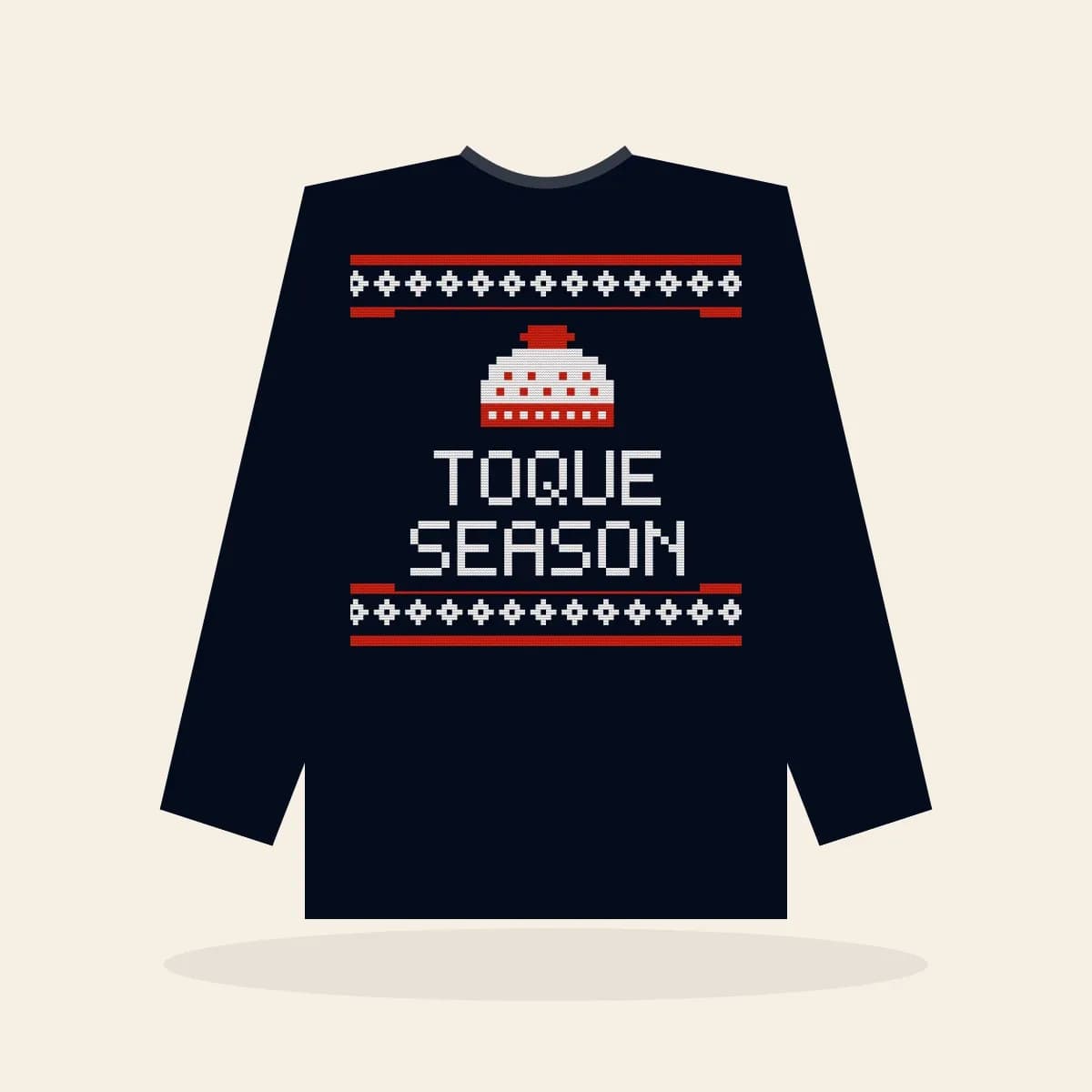 Toque Season Printed Sweatshirt (Midnight Navy): Toque Season ugly Christmas print in navy with white and red