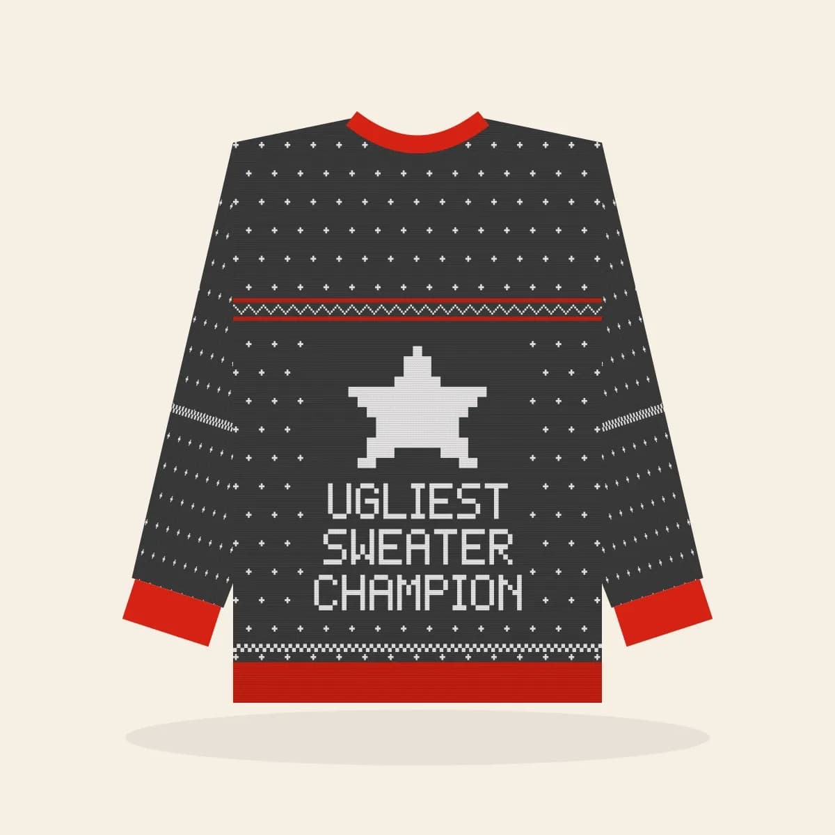 Ugliest Sweater Champion Knitted Sweater (Cabin Charcoal): Ugliest Sweater Champion ugly Christmas knit in charcoal with white and red